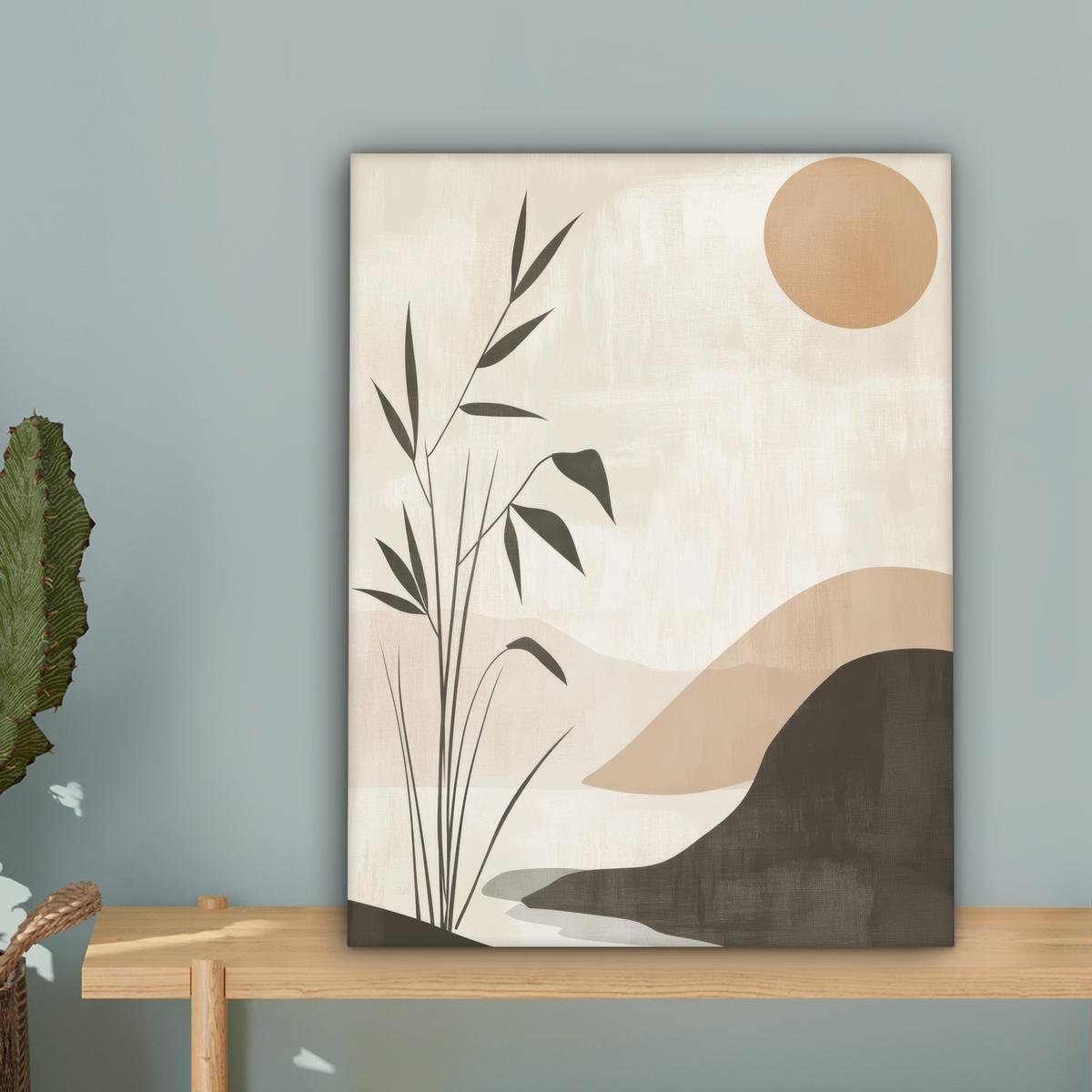 LEINWANDBILD Japandi - Landschaft - Beige Room Decor 30x40 cm - Cognac, Textil (30/40cm) - MuchoWow