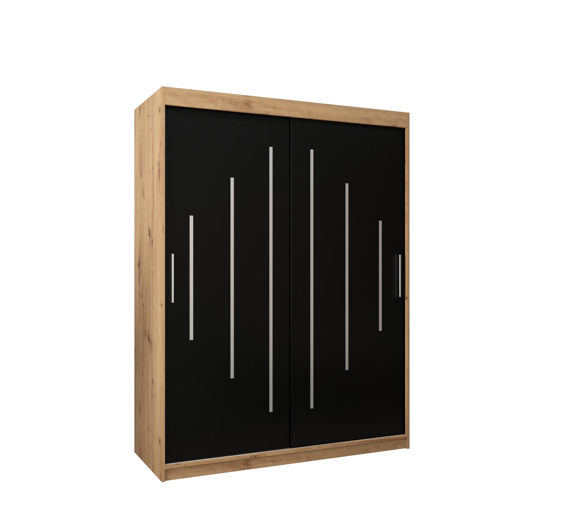 SCHWEBETÜRENSCHRANK 200/150/62 2-türig - Silberfarben/Schwarz, Holz/Kunststoff (150/200/62cm) - Abiks Möbel