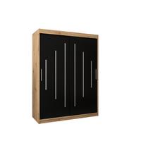 SCHWEBETÜRENSCHRANK 200/150/62 2-türig - Silberfarben/Schwarz, Holz/Kunststoff (150/200/62cm) - Abiks Möbel