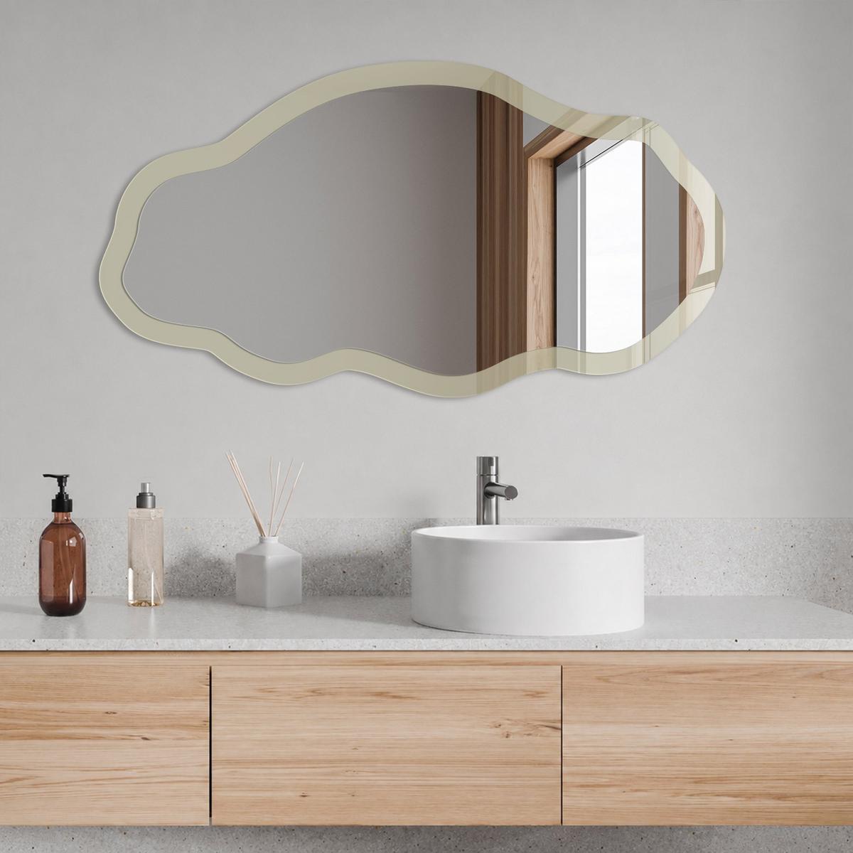 SPIEGEL 90x45 cm asymmetrisch mit Druck - Dunkelcreme - Transparent, Glas (45/90/0.4cm) - TULUP