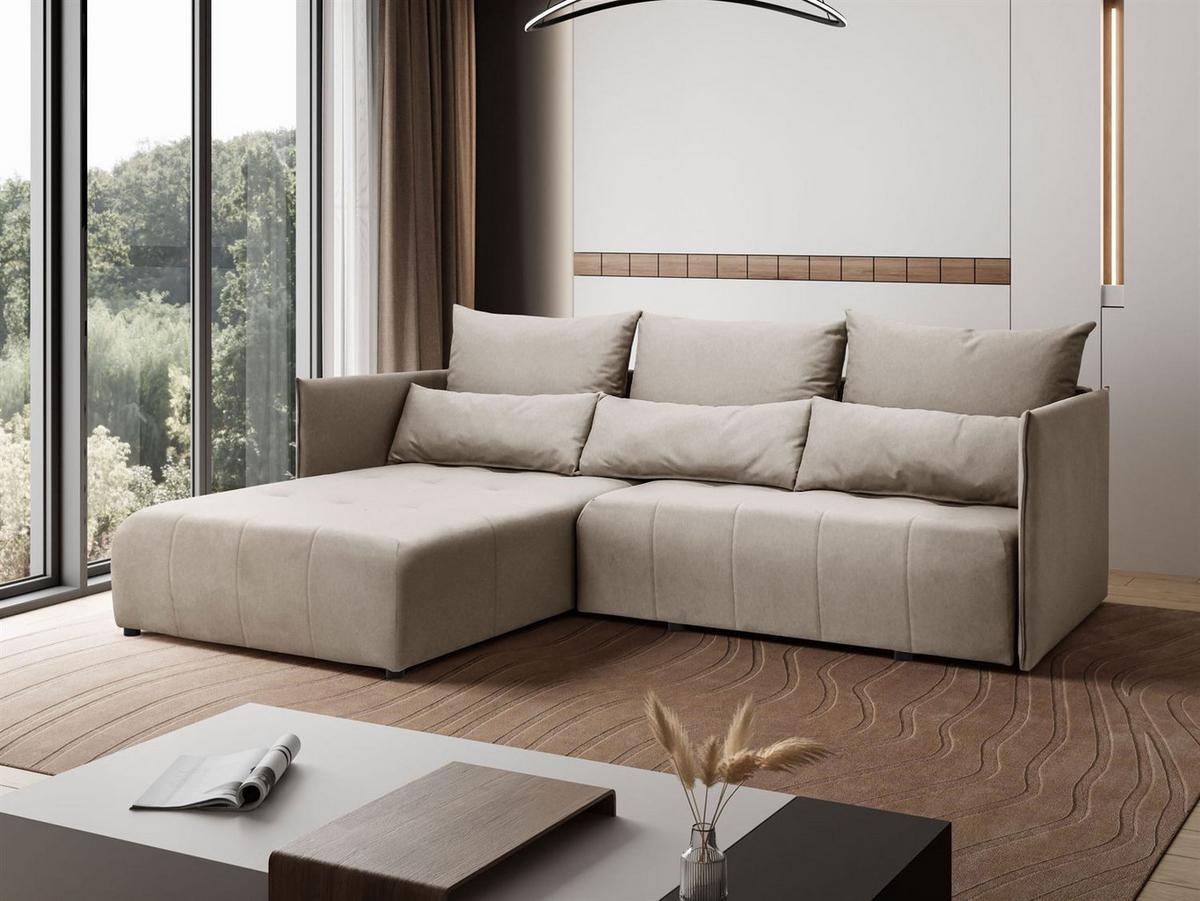 ECKSOFA APOLLO L mit Schlaffunktion und Bettkasten – linke Seite - Beige, Textil (246/188cm) - Lookway