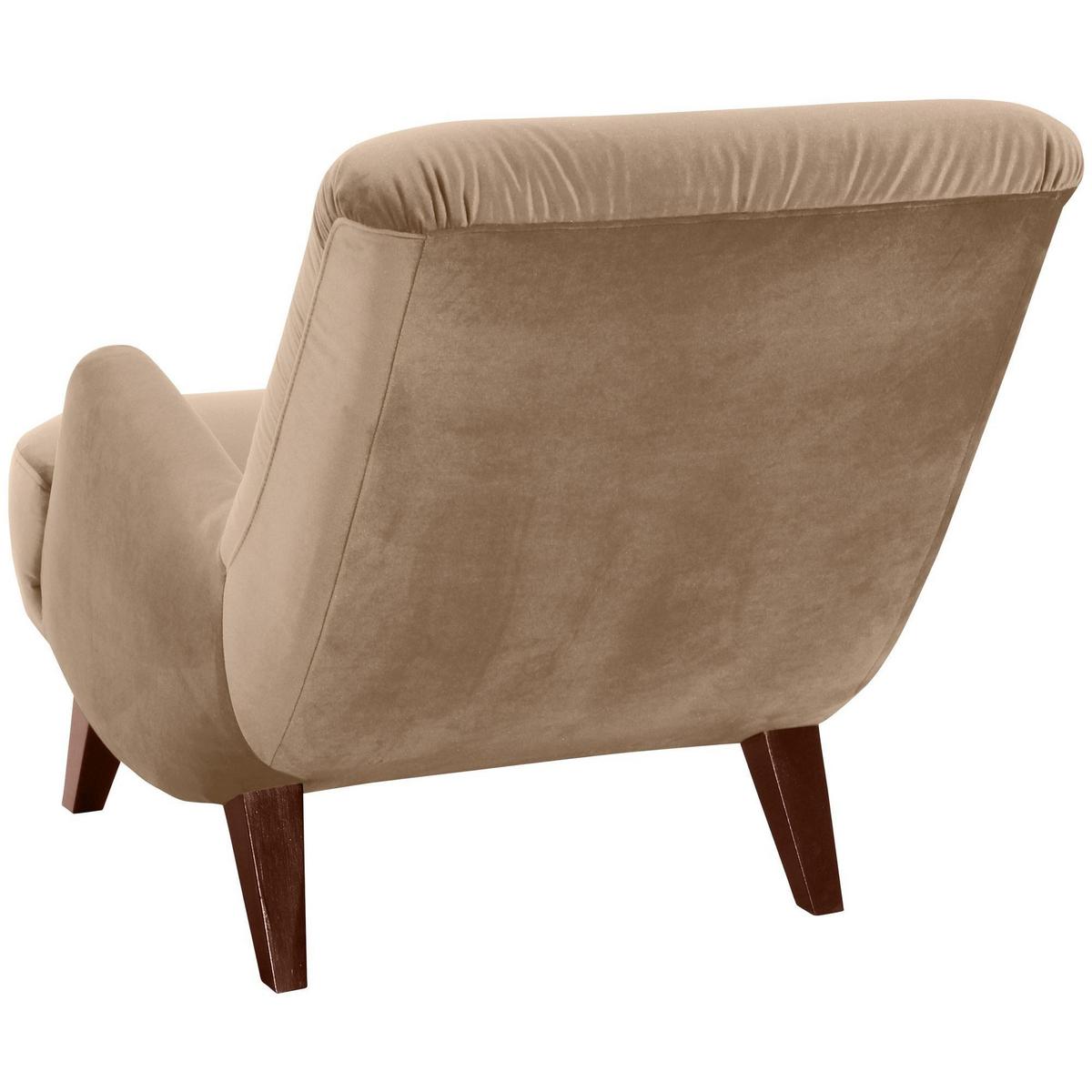 SESSEL Kajsa 71x80x101 Bezug Samtvelours Buche nussbaum/sand - Sandfarben/Nussbaumfarben, Kunststoff (101/80/71cm) - 58aufmkessel