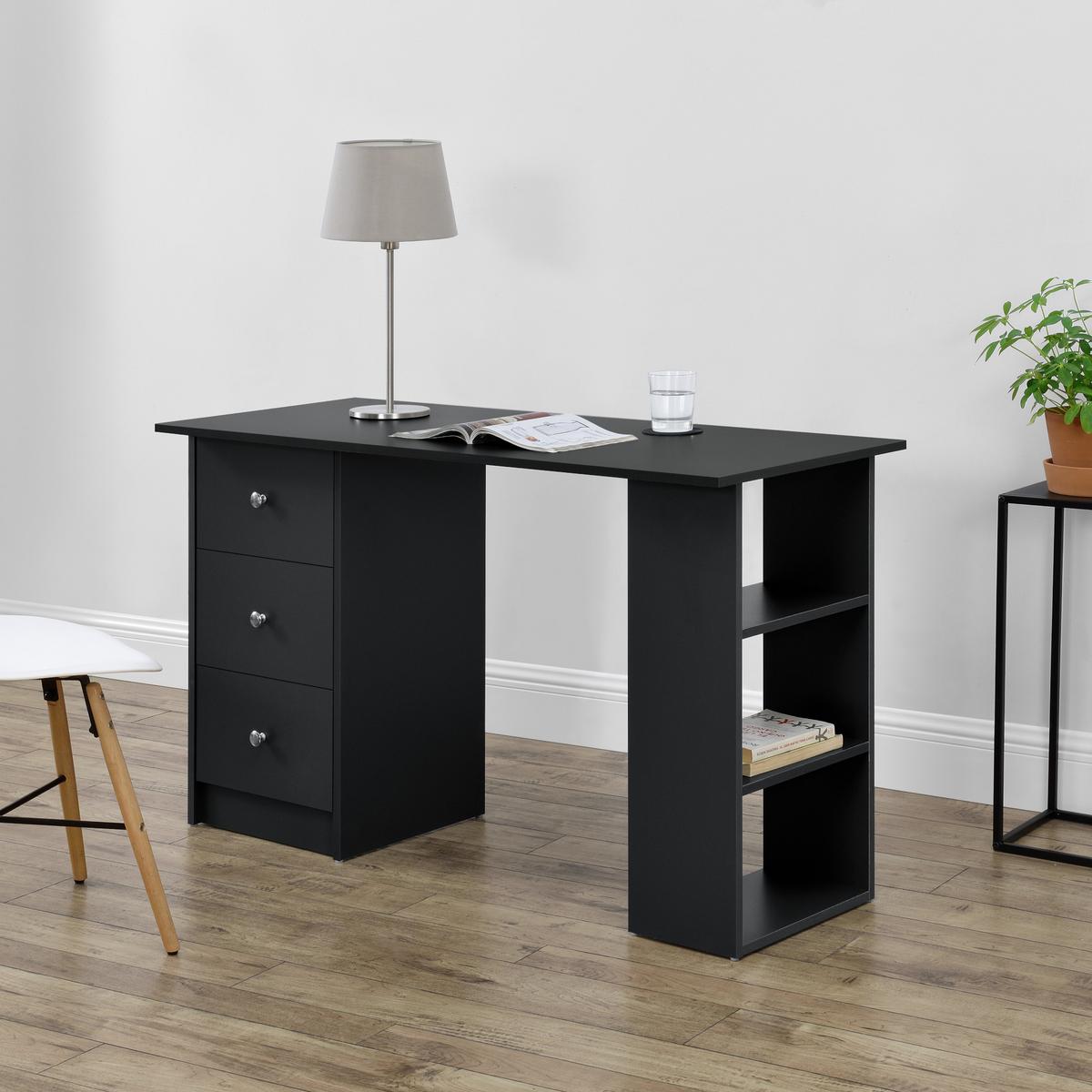 SCHREIBTISCH Lemberg - Schwarz, Holzwerkstoff (49/120/72cm) - [en.casa]