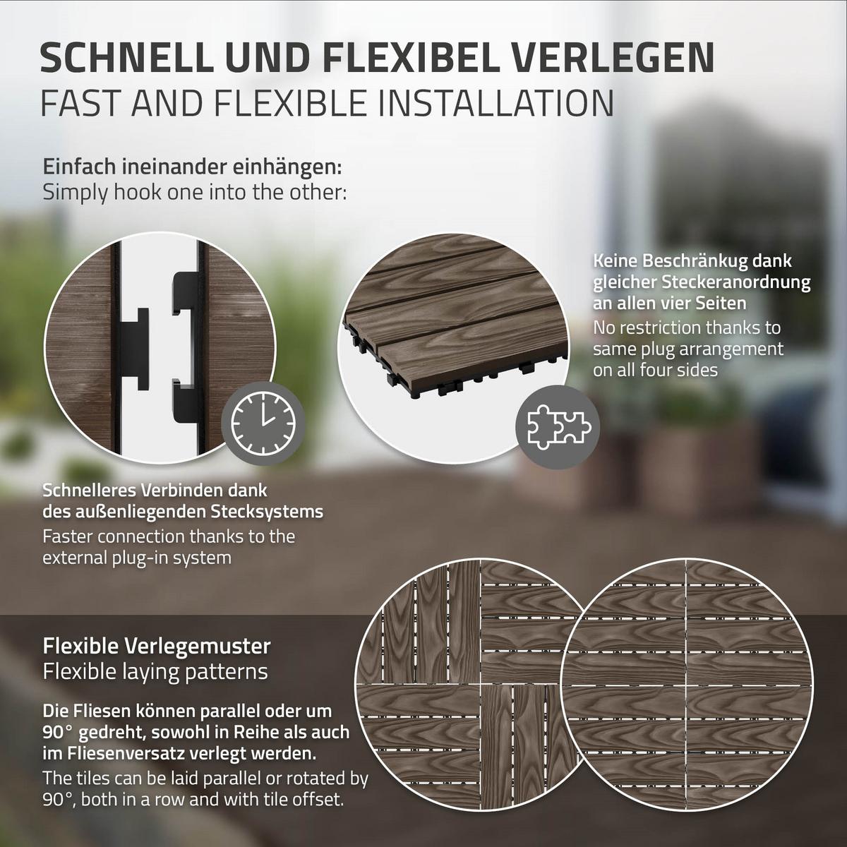 TERRASSENFLIESE Dunkelbraun 44 Stück - Dunkelbraun, Holzwerkstoff (30/30/2cm) - ML-DESIGN