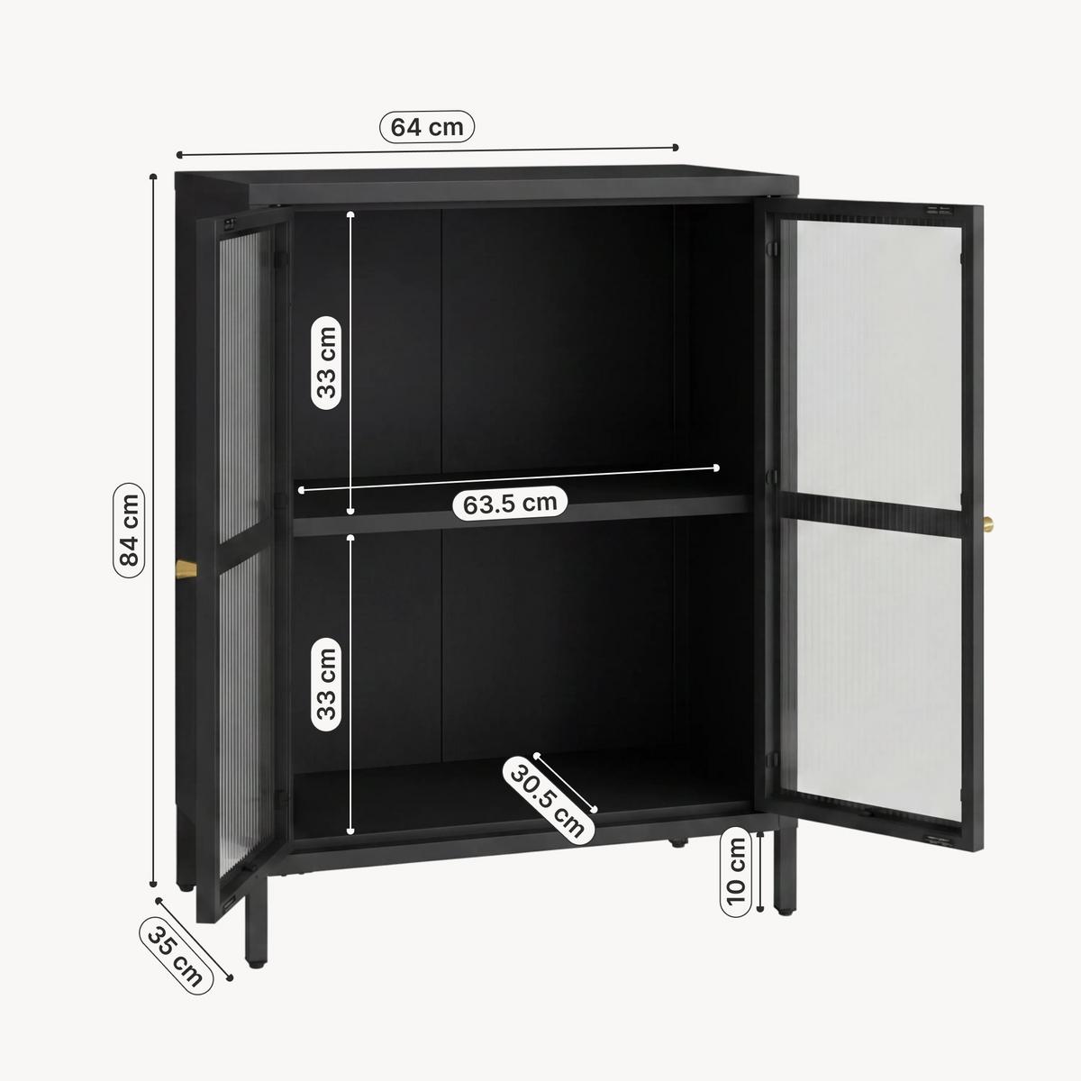 VITRINE Säkylä - Transparent/Schwarz, Glas/Metall (64/84/35cm) - [en.casa]