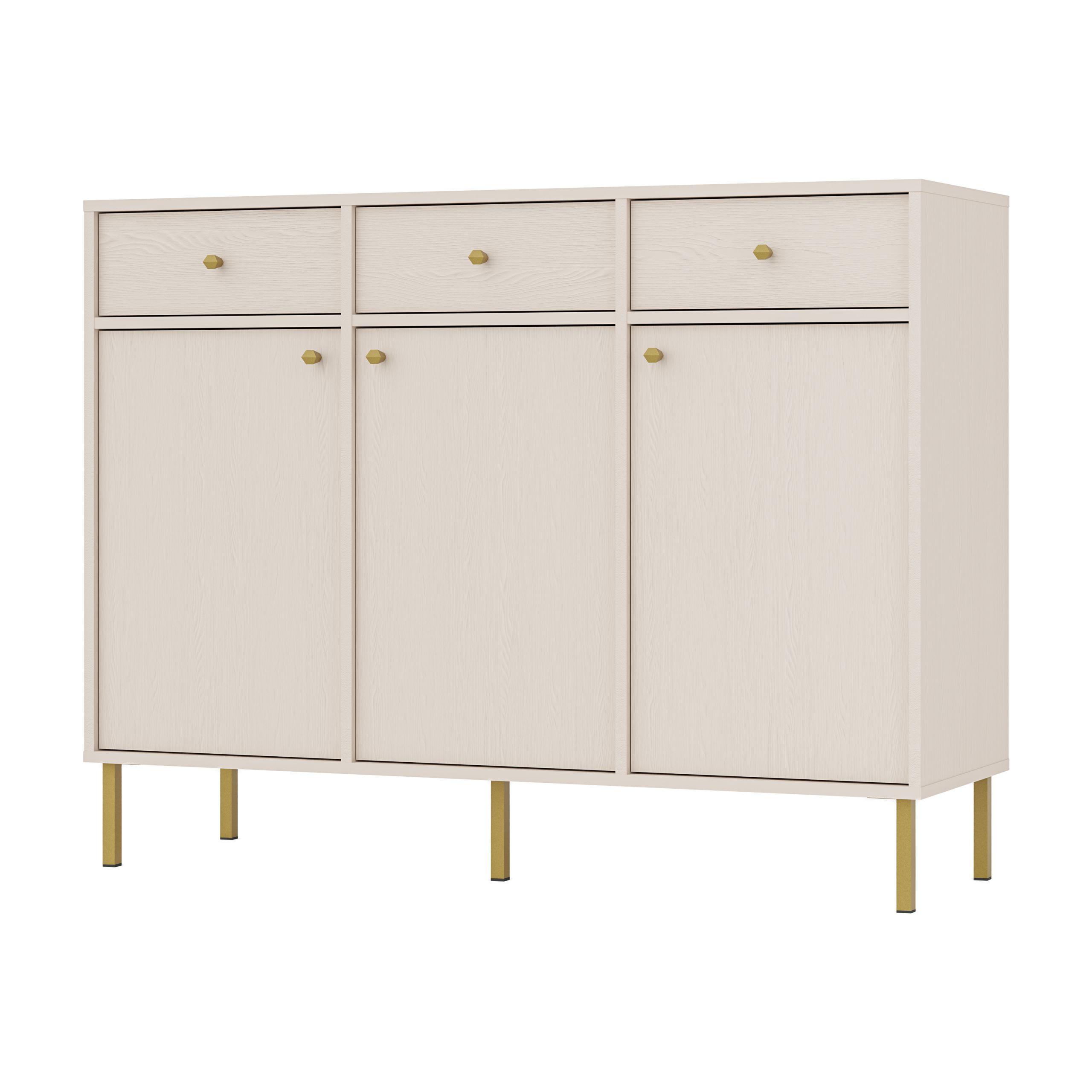 KOMMODE TORINO 125/95/41 cm mit 3 Schubladen 3 Türen Beige - Beige, Holzwerkstoff (125/95/41cm) - MASSENO
