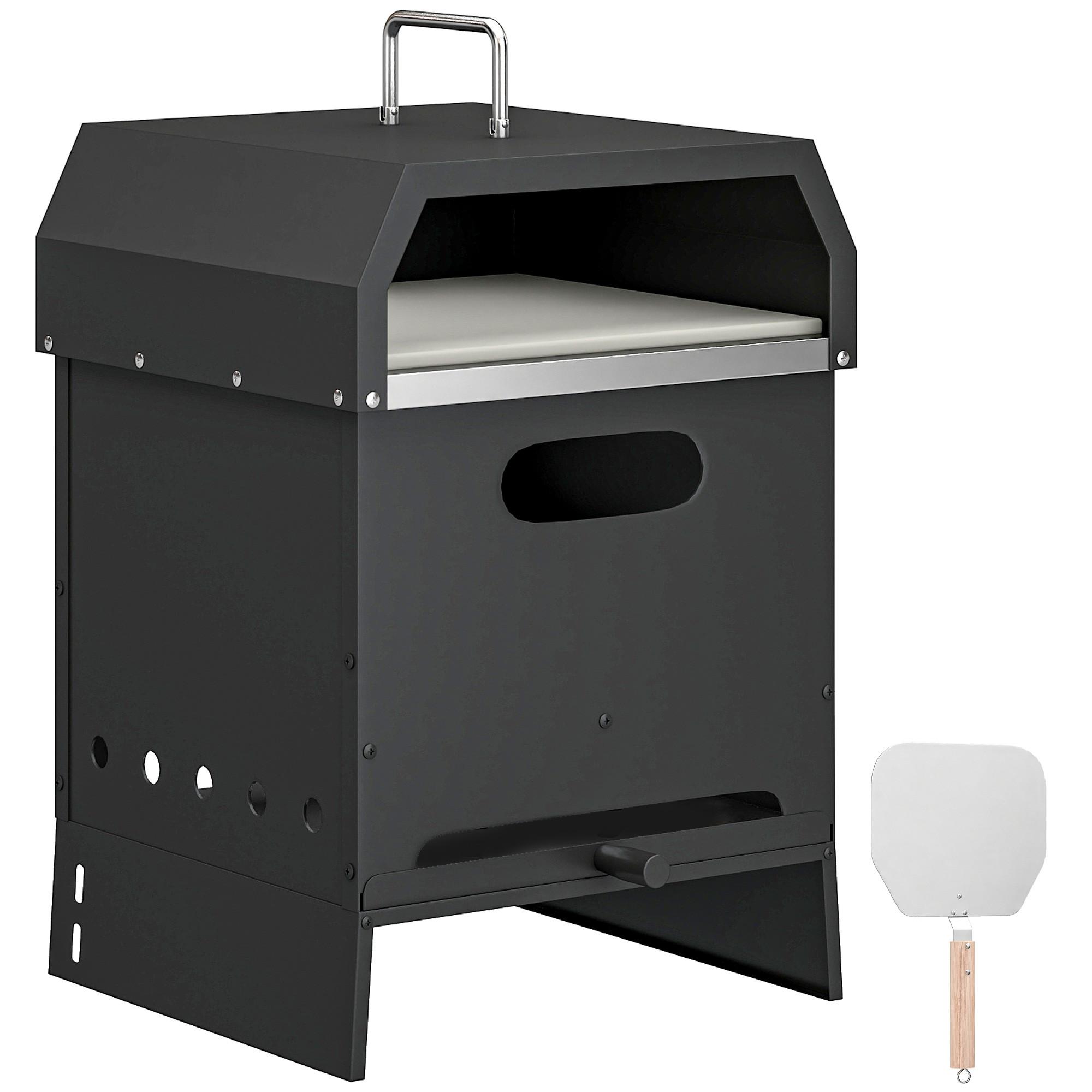 PIZZAOFEN aus Metall & Edelstahl Schwarz - Schwarz, Metall (37.5/53.5/40cm) - Outsunny