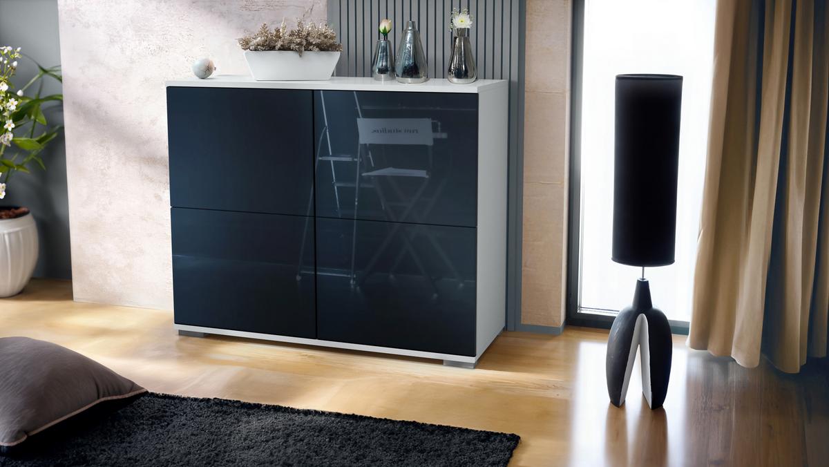 KOMMODE Rova Schwarz Hochglanz - Schwarz Hochglanz, Holzwerkstoff (92.5/75.5/35cm) - Vladon