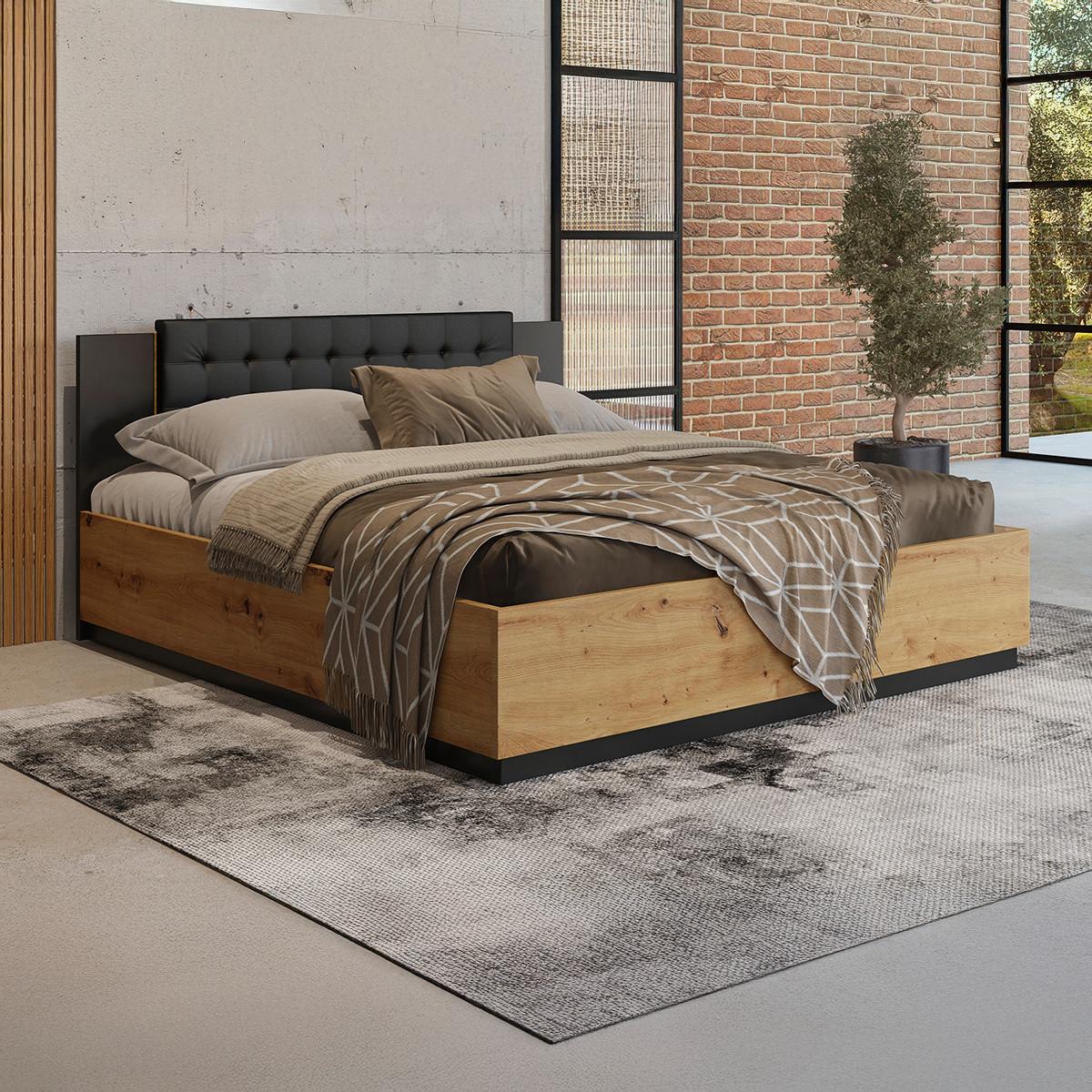 BOXBETT 140/200 Alec Holz und Schwarz - Schwarz, Holzwerkstoff (140/200cm) - Petits-meubles