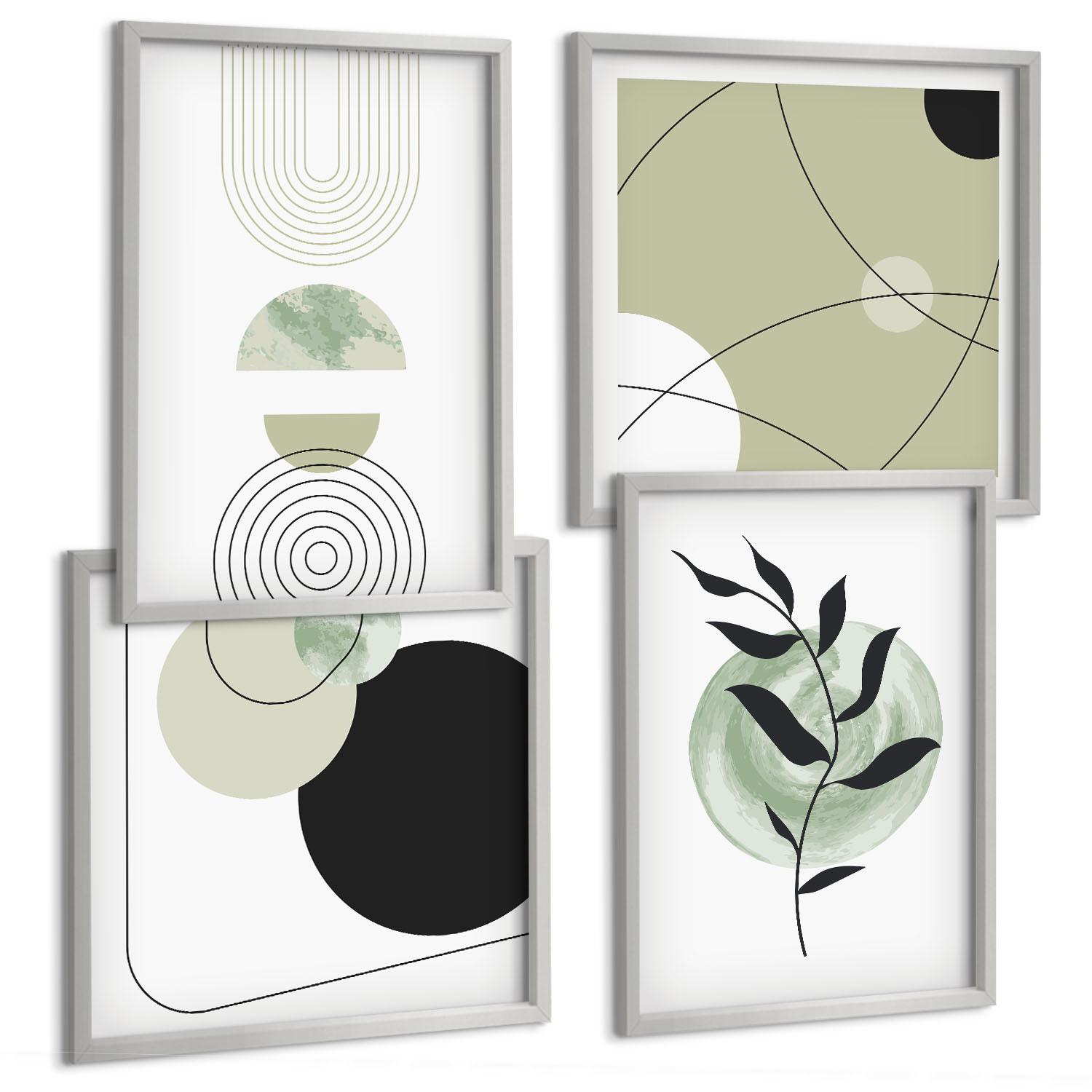 BILDER SET 4er Set - 50x50 cm & 40x60 cm Silberner Rahmen - Abstrakte Pflanzenmotive - Silberfarben, Kunststoff (50/50cm) - TULUP