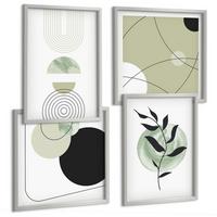 BILDER SET 4er Set - 50x50 cm & 40x60 cm Silberner Rahmen - Abstrakte Pflanzenmotive - Silberfarben, Kunststoff (50/50cm) - TULUP