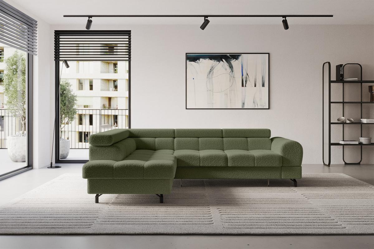 ECKSOFA mit Schlaffunktion Ottomane Links LUMA-L 272x203x70 Grün Bouclé - Smaragdgrün/Schwarz, Holzwerkstoff/Kunststoff (272/203cm) - ALTDECOR