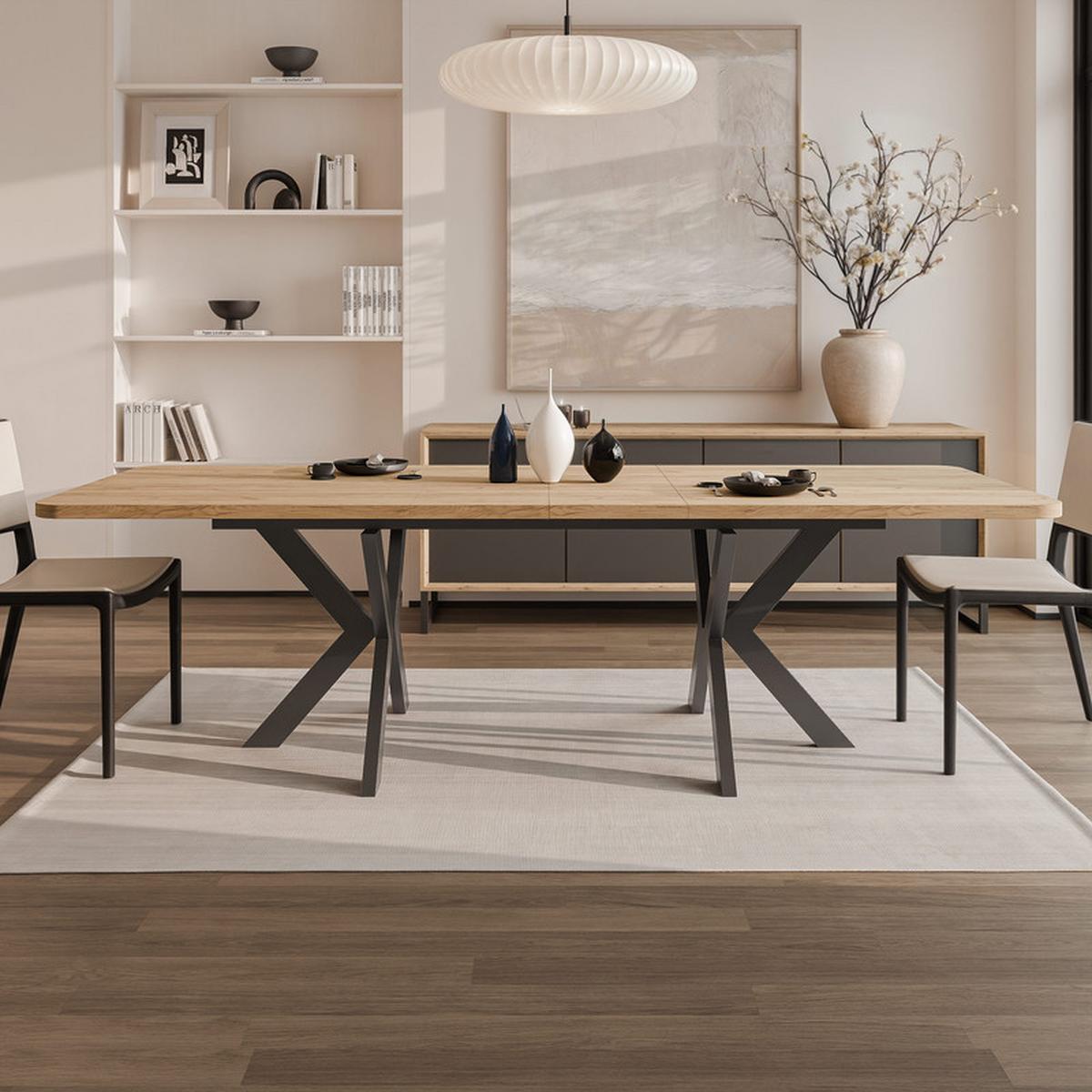 AUSZIEHTISCH DANTON 200/100/76 cm, Schwarz / Kraft-Eiche - Eichefarben/Schwarz, Holzwerkstoff/Metall (100/200/76cm) - Idohome