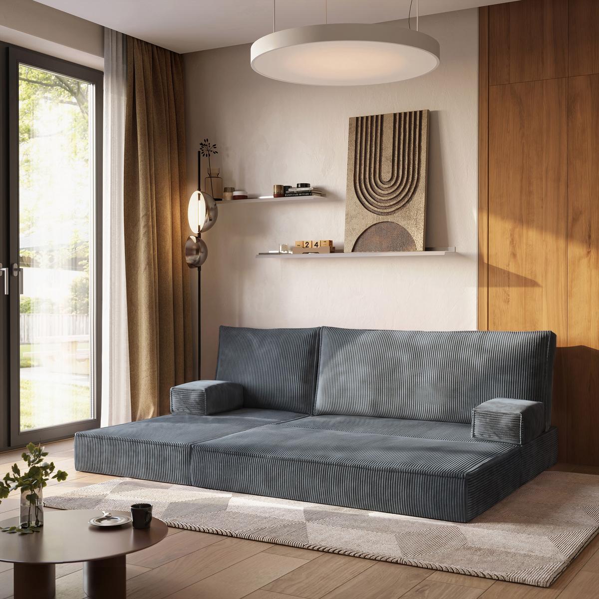 ECKSOFA NOTIA modulares Boneless Sofa mit Schlaffunktion Grau Kordstoff - Grau, Textil (200/120cm) - MASSENO