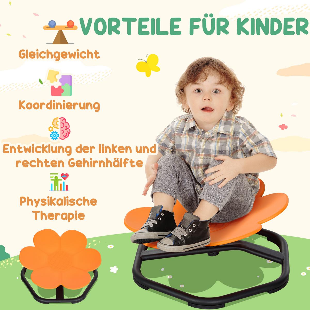 KINDERSTUHL Drehstuhl Sensorischer Balance Sitz - Schwarz/Orange, Kunststoff (55/26/55cm) - AIYAPLAY