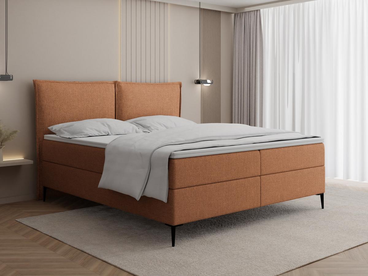 BOXBETT Calio Rise mit Bettkasten, Orange Chenille 160x200 cm – inkl. H4 Taschenfederkern Matratze & Foam Topper - Schwarz/Orange, Holz/Holzwerkstoff (160/200cm) - WFL GROUP
