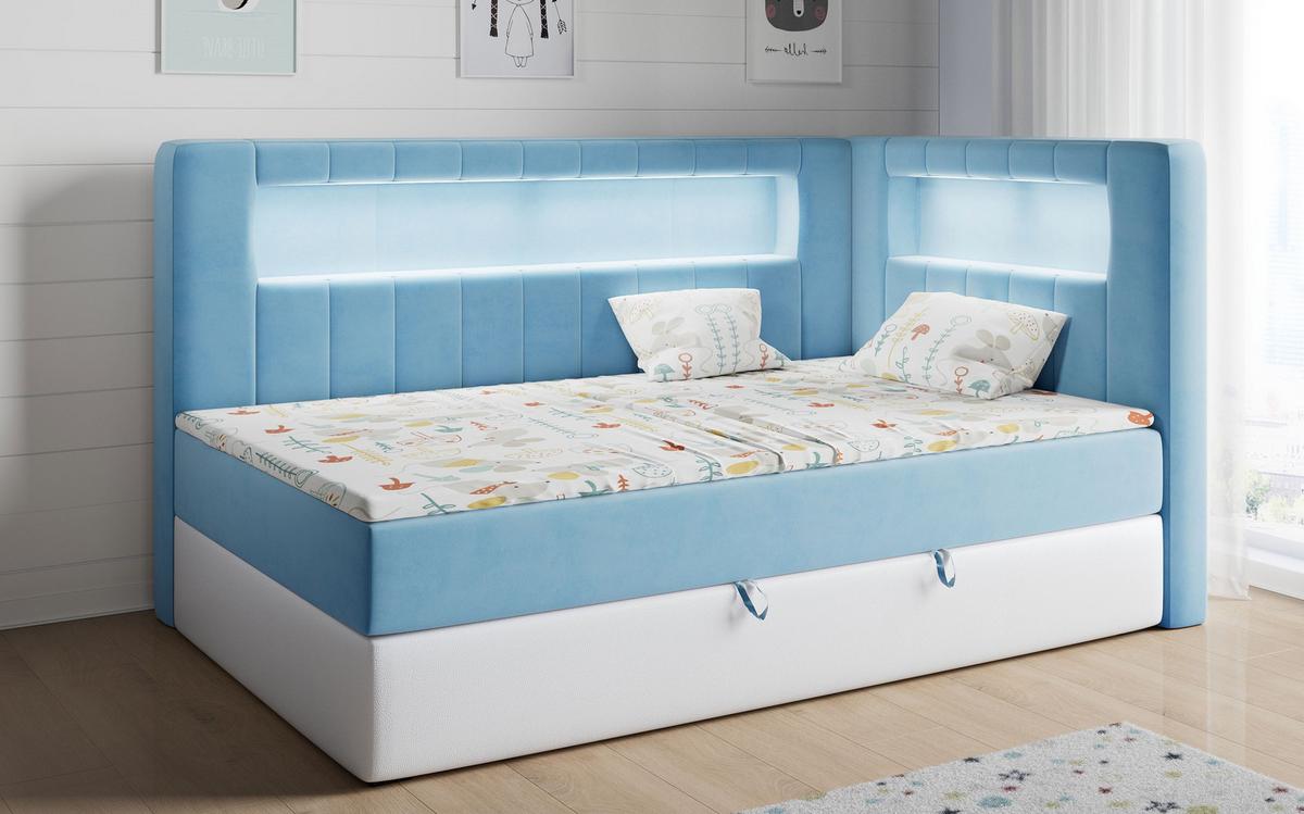 BOXSPRINGBETT JUNIOR GOLD 3 90/200 Blau/Weiß - rechte Seite - Blau/Weiß, Holz/Textil (90/200cm) - MKS