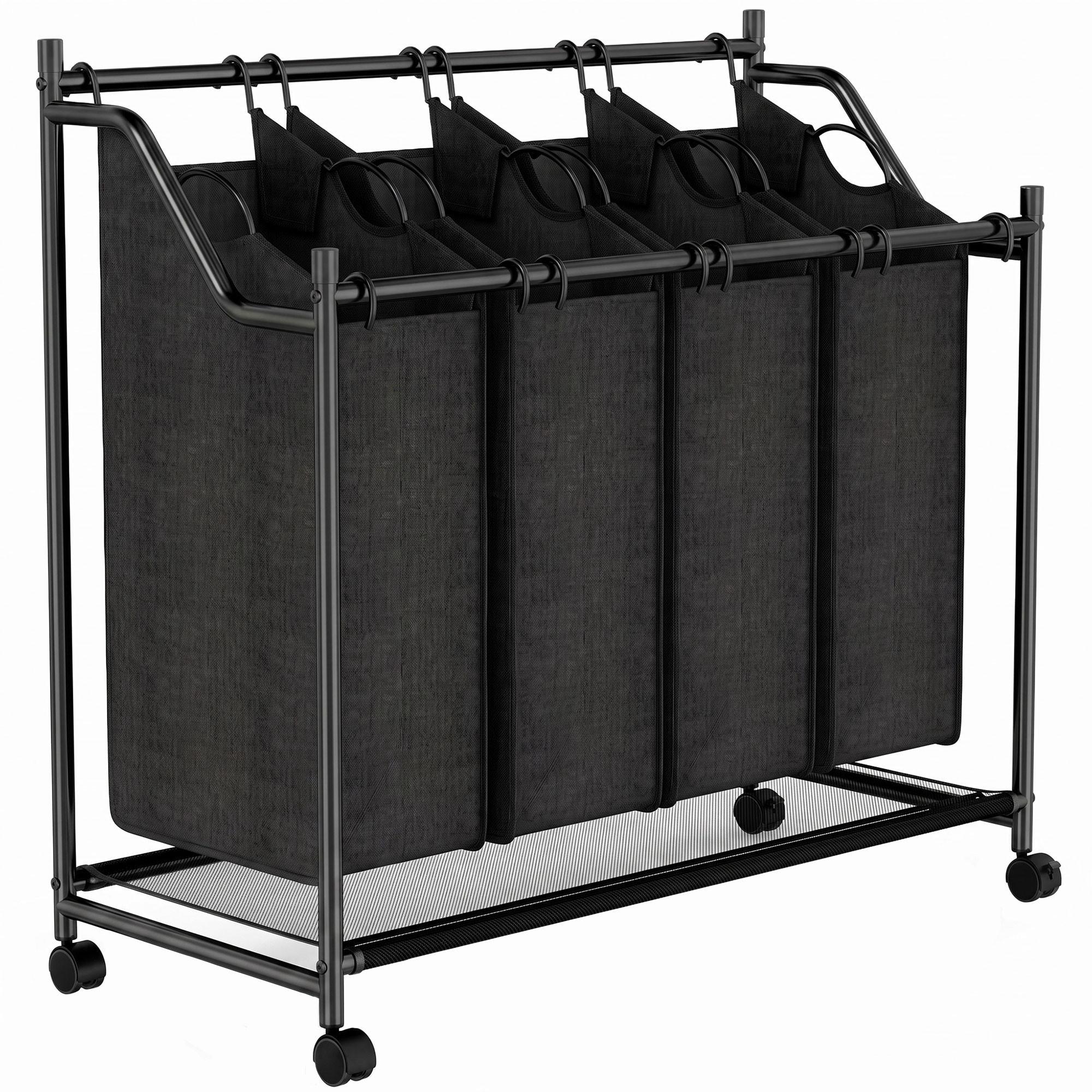 WÄSCHESAMMLER 4er Set Stahl Polyestergewebe Schwarz - Schwarz, Kunststoff/Textil (38/82/86cm) - HOMCOM