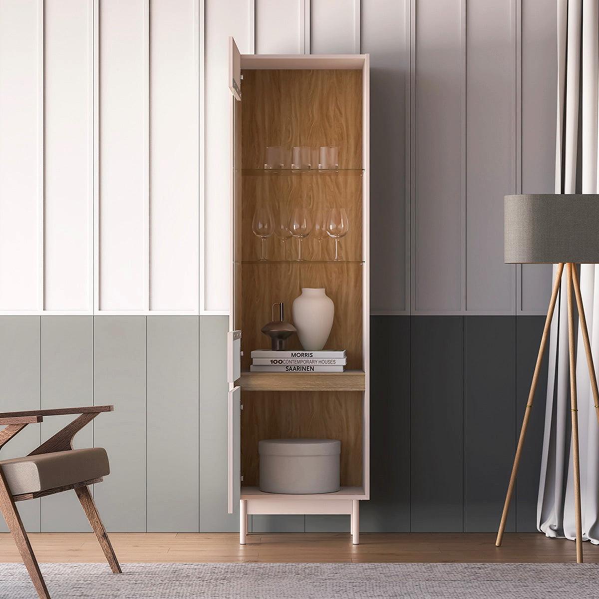 VITRINE Connie Kaschmir und Holz - Beige, Holzwerkstoff (54.9/192.8/40cm) - Petits-meubles