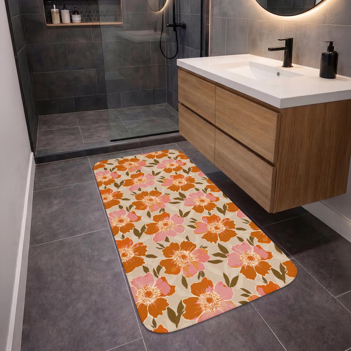 BADEMATTE Blumen - Motiv - Retro 60x120 cm - Multicolor, Textil (60/120cm) - OnlyWow