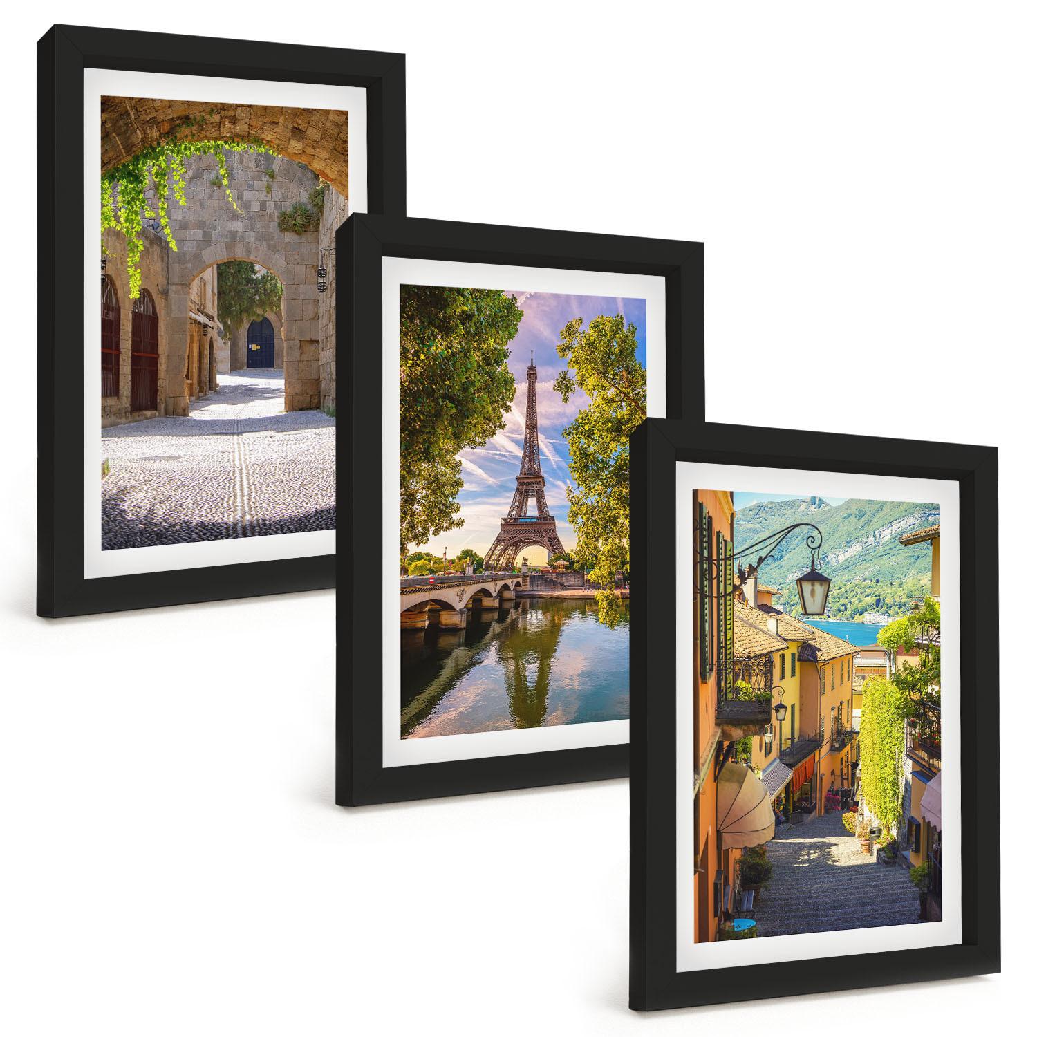 BILDER SET 3er Set - 20x30 cm Schwarzer Rahmen - Straßen der Eiffel-Architektur - Schwarz, Kunststoff (20/30cm) - TULUP