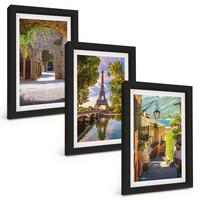 BILDER SET 3er Set - 20x30 cm Schwarzer Rahmen - Straßen der Eiffel-Architektur - Schwarz, Kunststoff (20/30cm) - TULUP