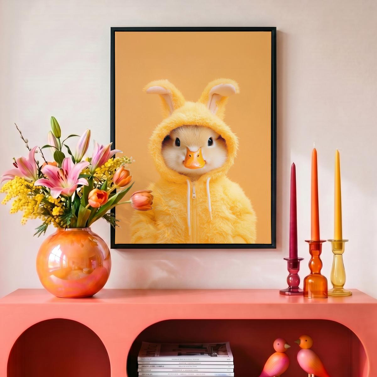 LEINWAND Bilder mit Rahmen - Osterhase - Kostüm - Ente - 30x40 - Gelb, Textil (30/40cm) - MuchoWow