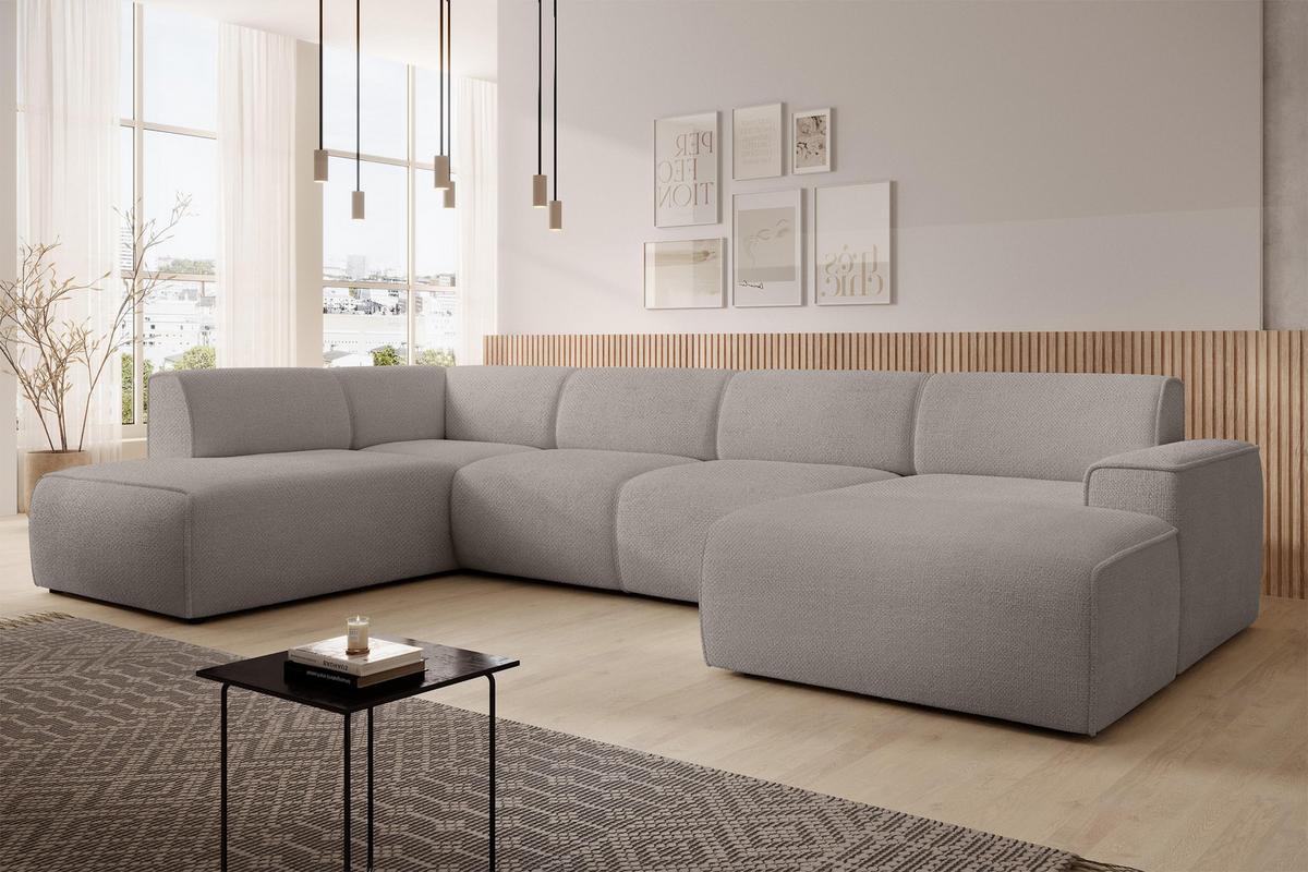 WOHNLANDSCHAFT Didim Beige 378/220/78 cm – großes Sofa stilvoll & bequem L - Beige/Schwarz, Kunststoff/Textil (220/78/378cm) - AX Living