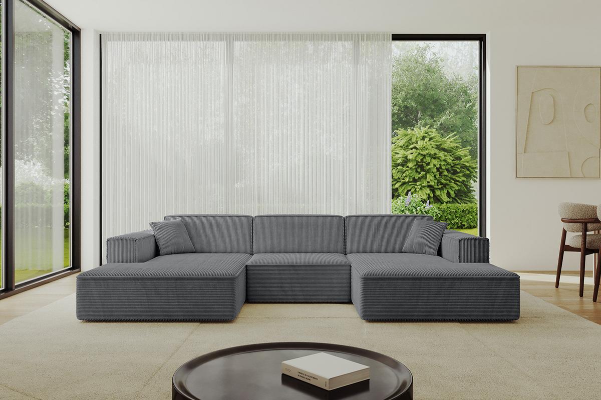 WOHNLANDSCHAFT IREA-U1-v4 - 301x165x77 cm Duneklgrau - Dunkelgrau, Holzwerkstoff/Textil (301/77/165cm) - ALTDECOR