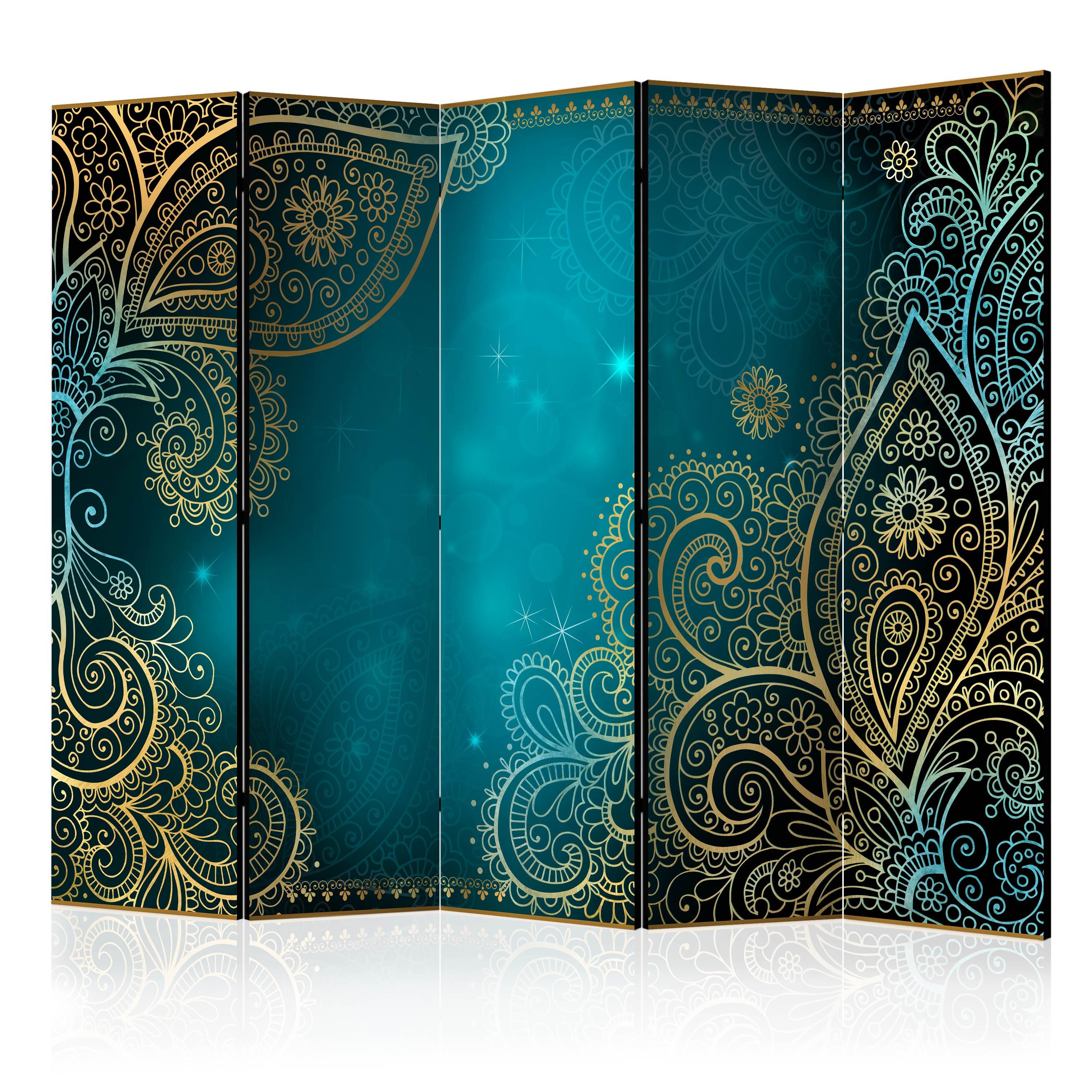 PARAVENT Einseitig Bedruckter 5-tlg 225x172 cm Orientalische Ornamenten - Blau, Holz/Textil (225/172/3cm) - Muralo