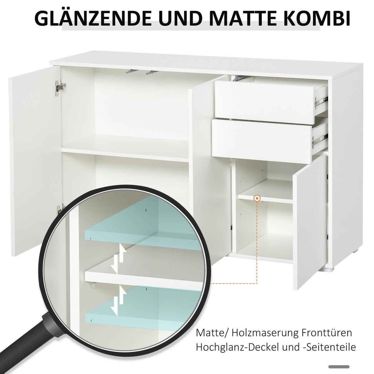 SIDEBOARD Aufbewahrungsschrank Mehrzweckschrank mit 2 Schublade 3 Türen Weiß - Weiß, Metall (36/74/117cm) - HOMCOM