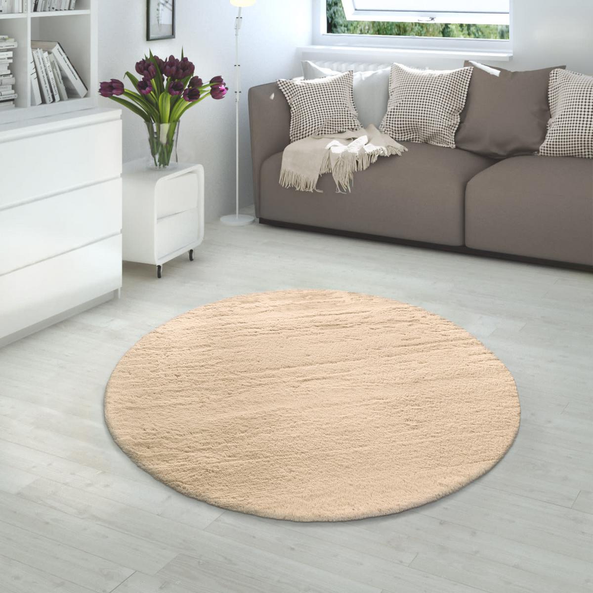 HOCHFLORTEPPICH, einfarbig, Sand, Ø 160 cm - Beige, Textil (160/160cm) - KADIMA DESIGN