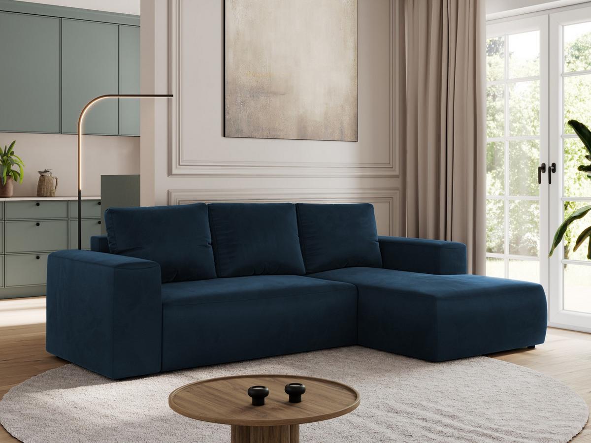 ECKSOFA TRENTINO L Dunkelblau Velvet - Rechts - Schwarz/Dunkelblau, Kunststoff/Textil (164/266cm) - MKS