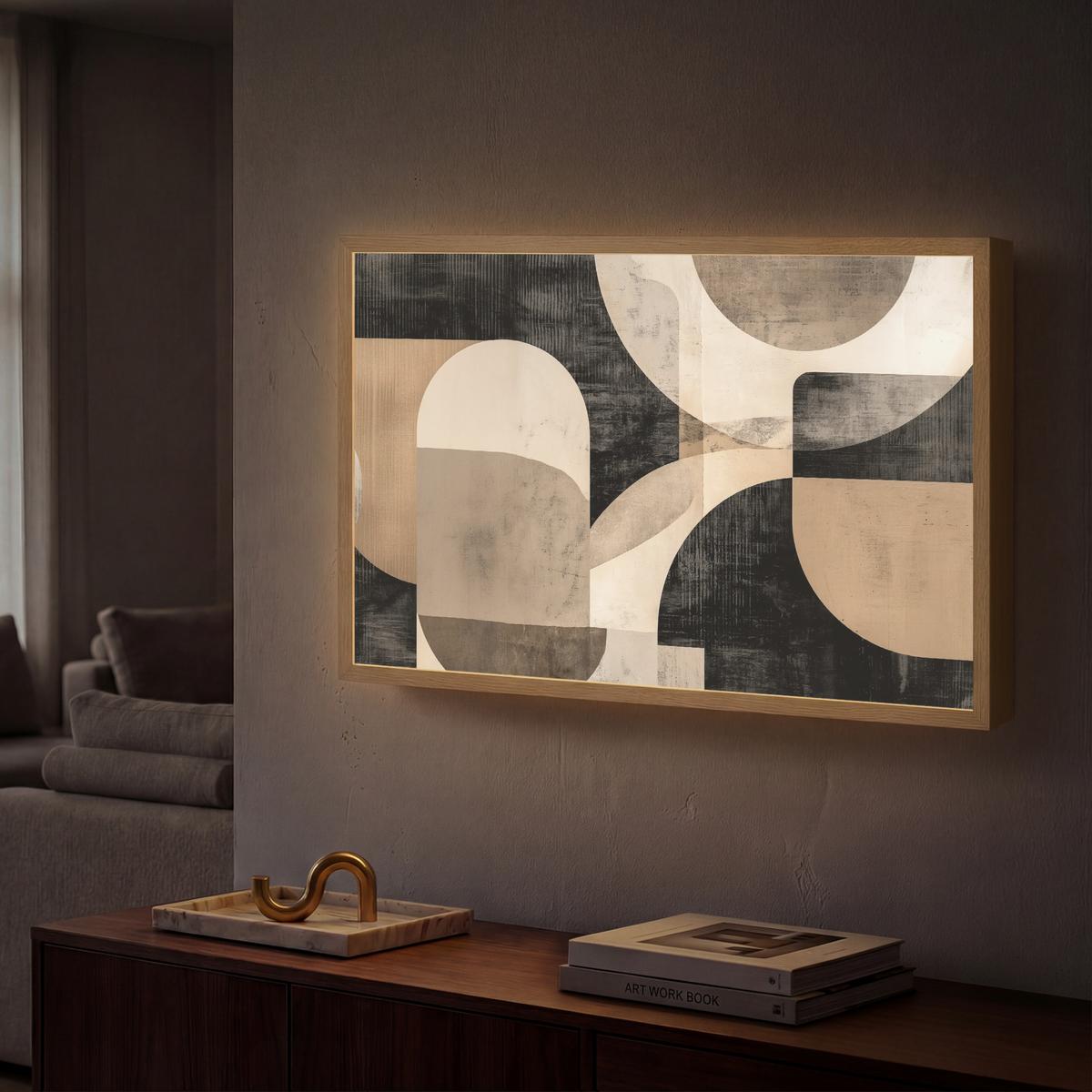 WANDLEUCHTE MIT AKKU Abstrakt - Formen - Modern - Beige 60x40 cm - Grau, Holzwerkstoff (60/40/8cm) - OnlyWow