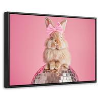 LEINWAND Bilder mit Rahmen - Schleife - Discoball - Kaninchen - 60x40 - Pink, Textil (60/40cm) - MuchoWow