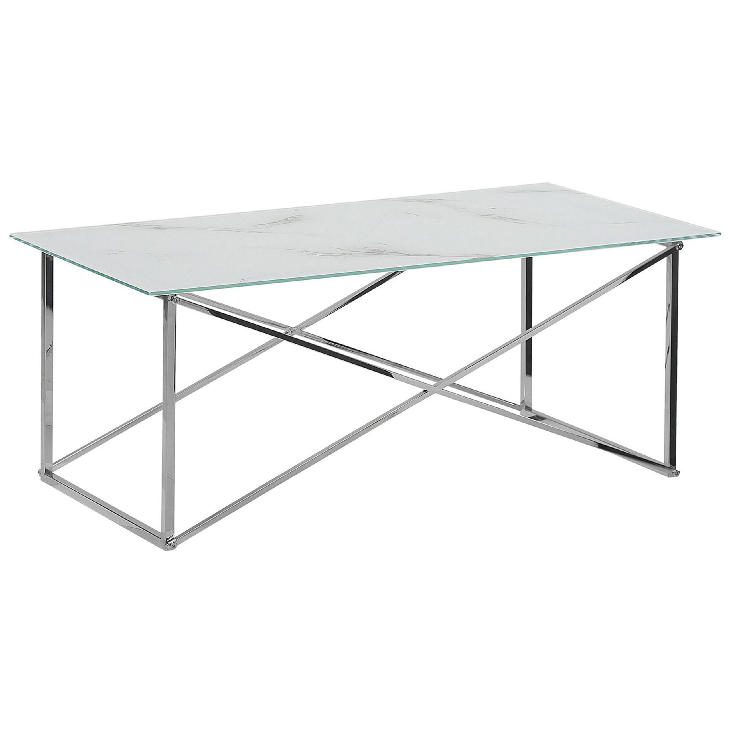 COUCHTISCH Marmor Optik weiß/silber rechteckig 100/50 cm Emporia - Silberfarben/Weiß, Glas (50/100/40cm) - Beliani