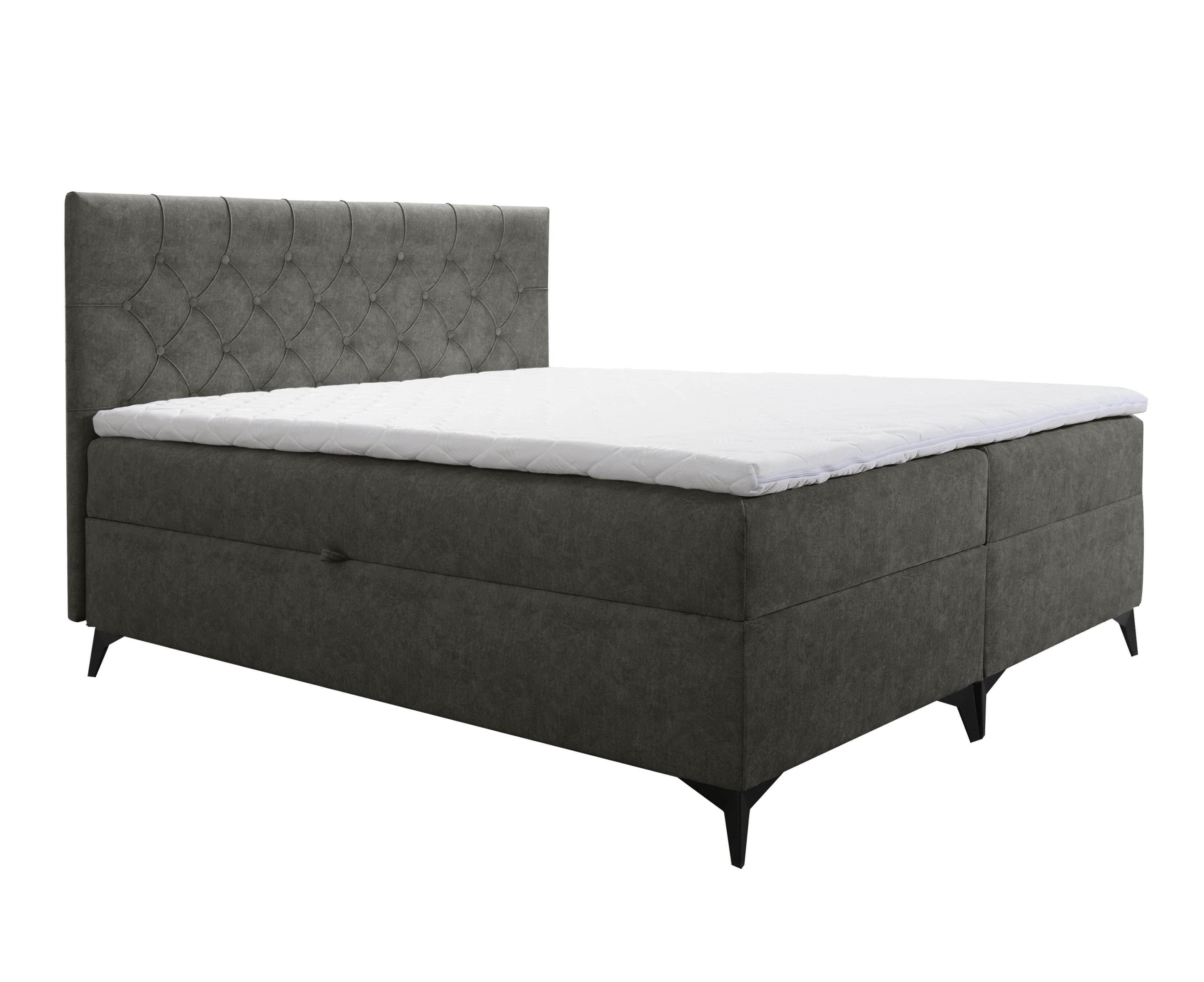 BOXBETT Palmeria 140/200 cm in Graphit – mit Bettkasten und Topper - Schwarz/Grau, Holz/Holzwerkstoff (140/200cm) - AX Living
