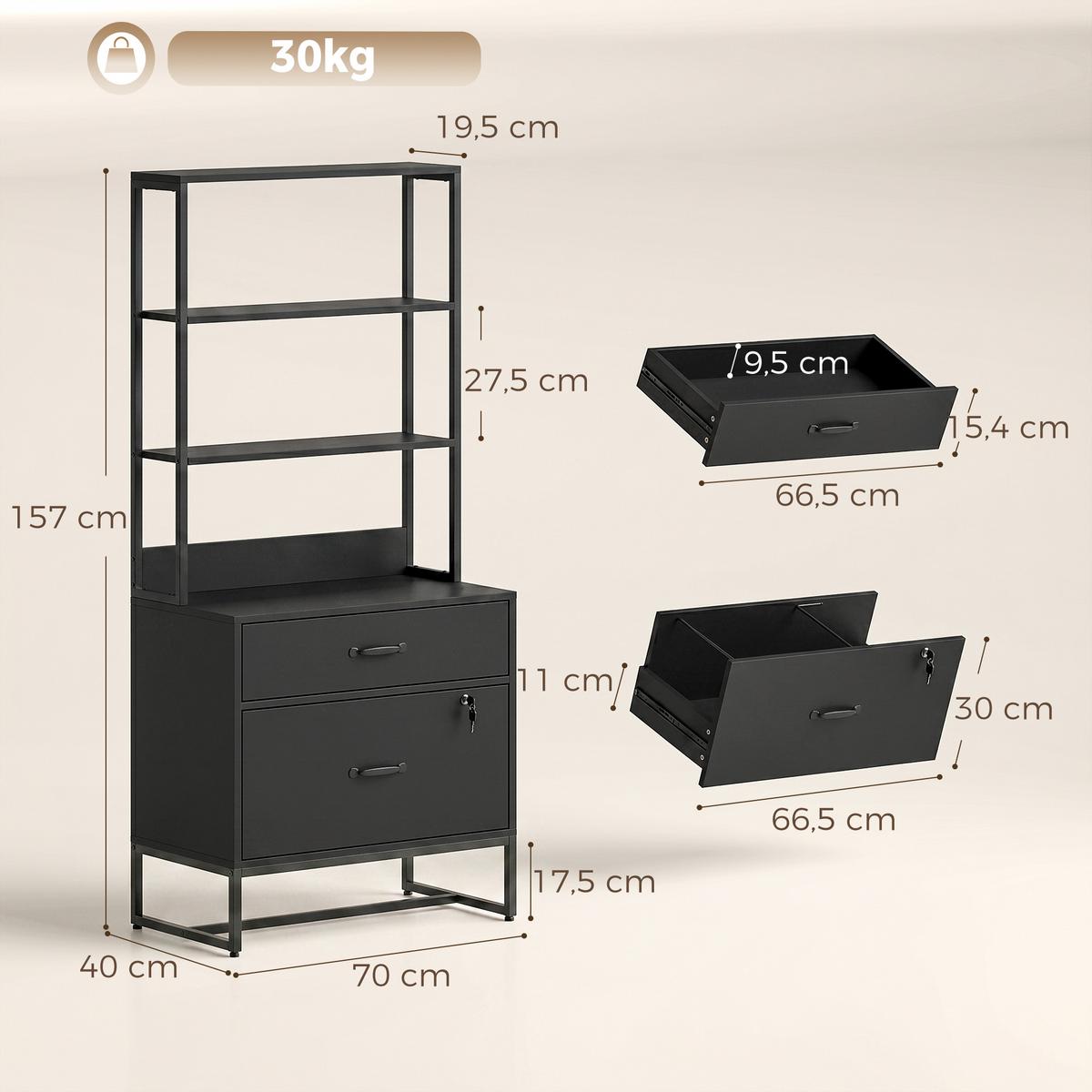 AKTENSCHRANK Spanplatte Metall Schwarz - Schwarz, Holzwerkstoff/Metall (40/157/70cm) - HOMCOM
