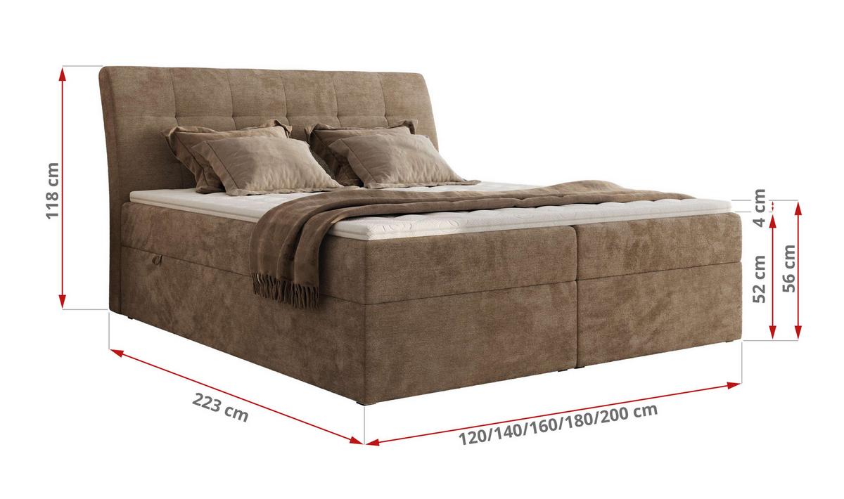 BOXBETT DAGOS 200/200 - Braun Schenille glatt - H4 - Topper T25 - Braun, Textil (200/200cm) - MKS