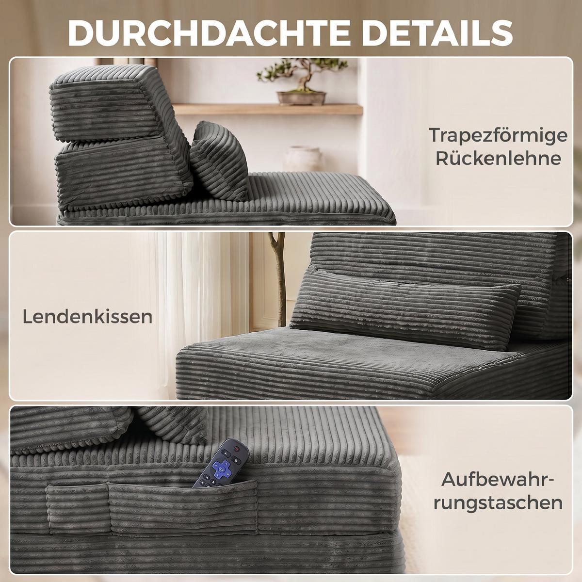 BODENSTUHL Polyester Dunkelgrau - Dunkelgrau, Textil (70/12.5/200cm) - HOMCOM