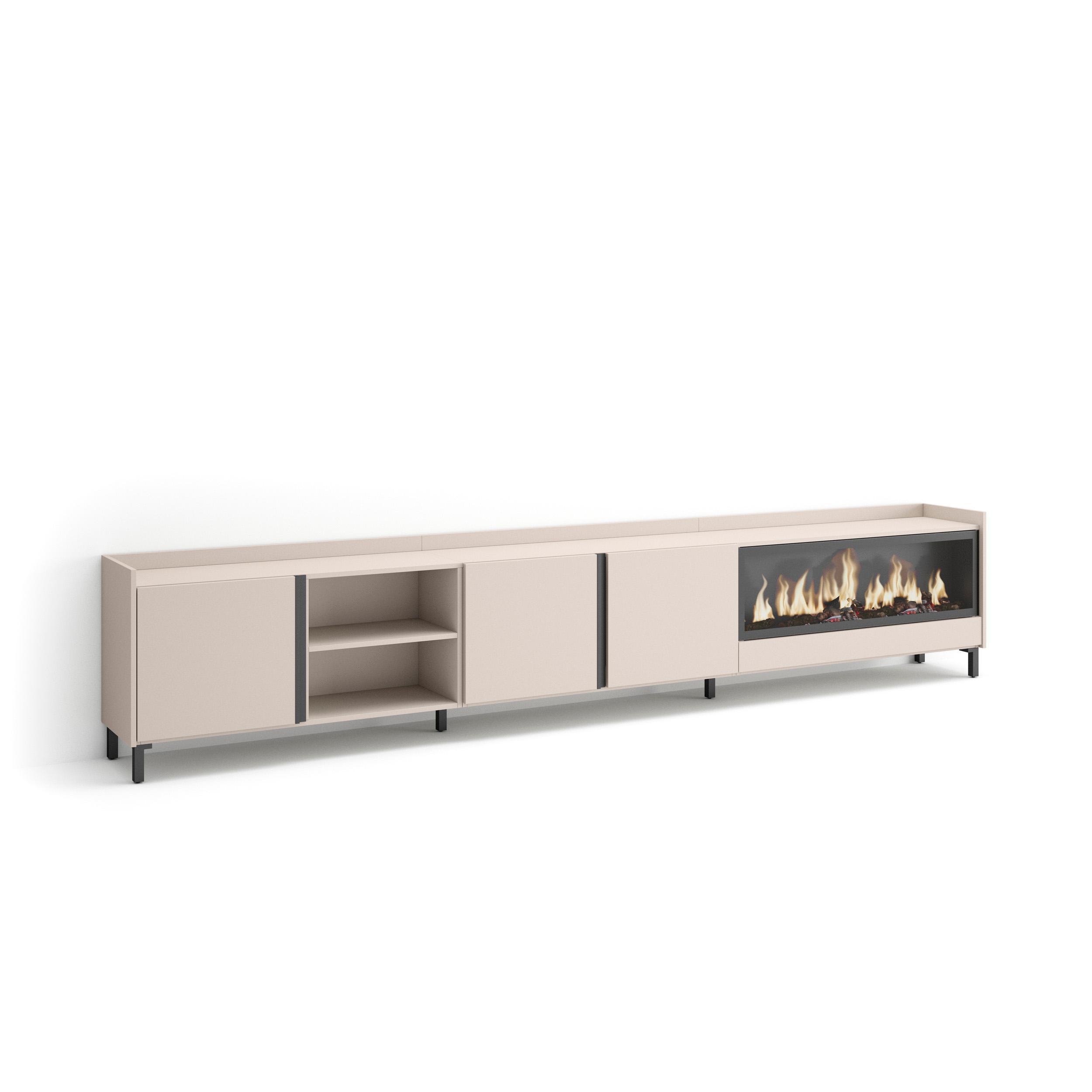 LOWBOARD, Beige, 315/35/61cm, Kamin mit Feuereffekt XXL - Beige, Holzwerkstoff (315/61/35cm) - Skraut Home