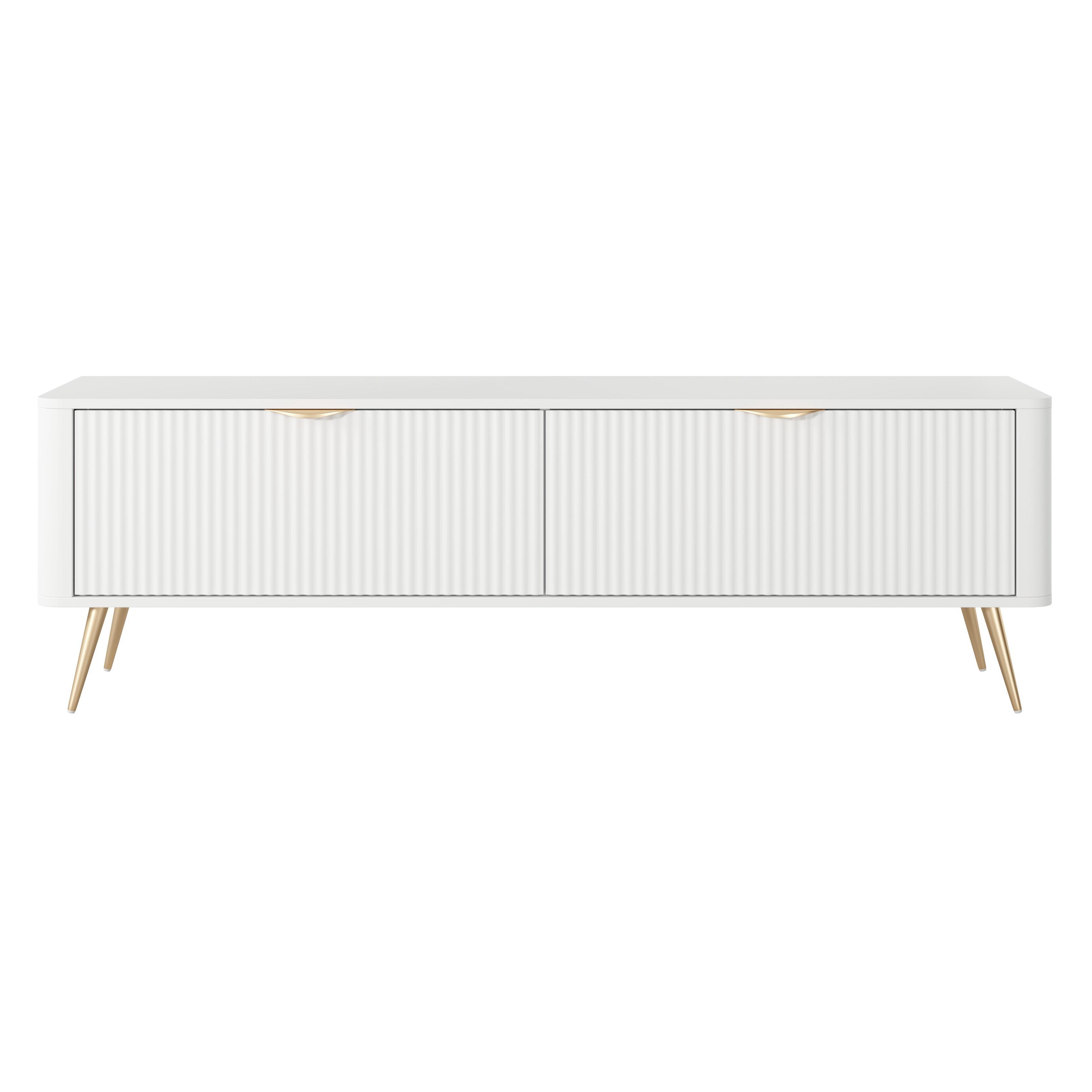 LOWBOARD Vespasia 2T Beige 163,2/51/38 cm – Geriffelte Fronten - Goldfarben/Weiß, Holzwerkstoff/Metall (163.2/51/38cm) - AX Living