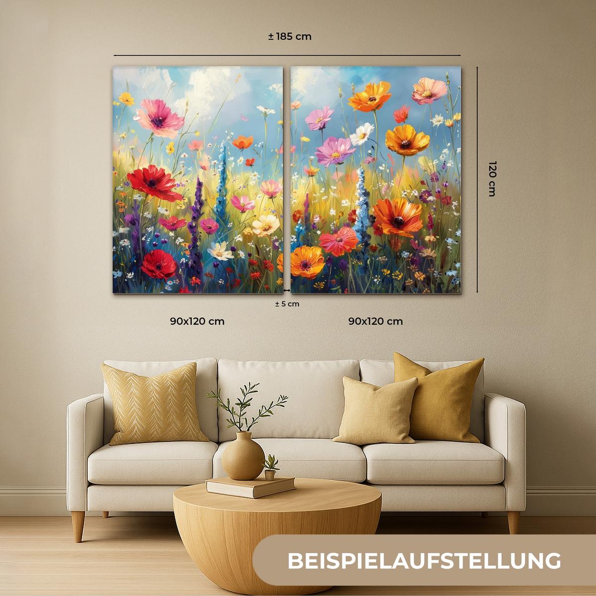 LEINWANDBILD 2er Set Blumen - Frühling - Farbenfroh - Sommerlich 120x80 cm - Orange, Textil (120/80cm) - MuchoWow
