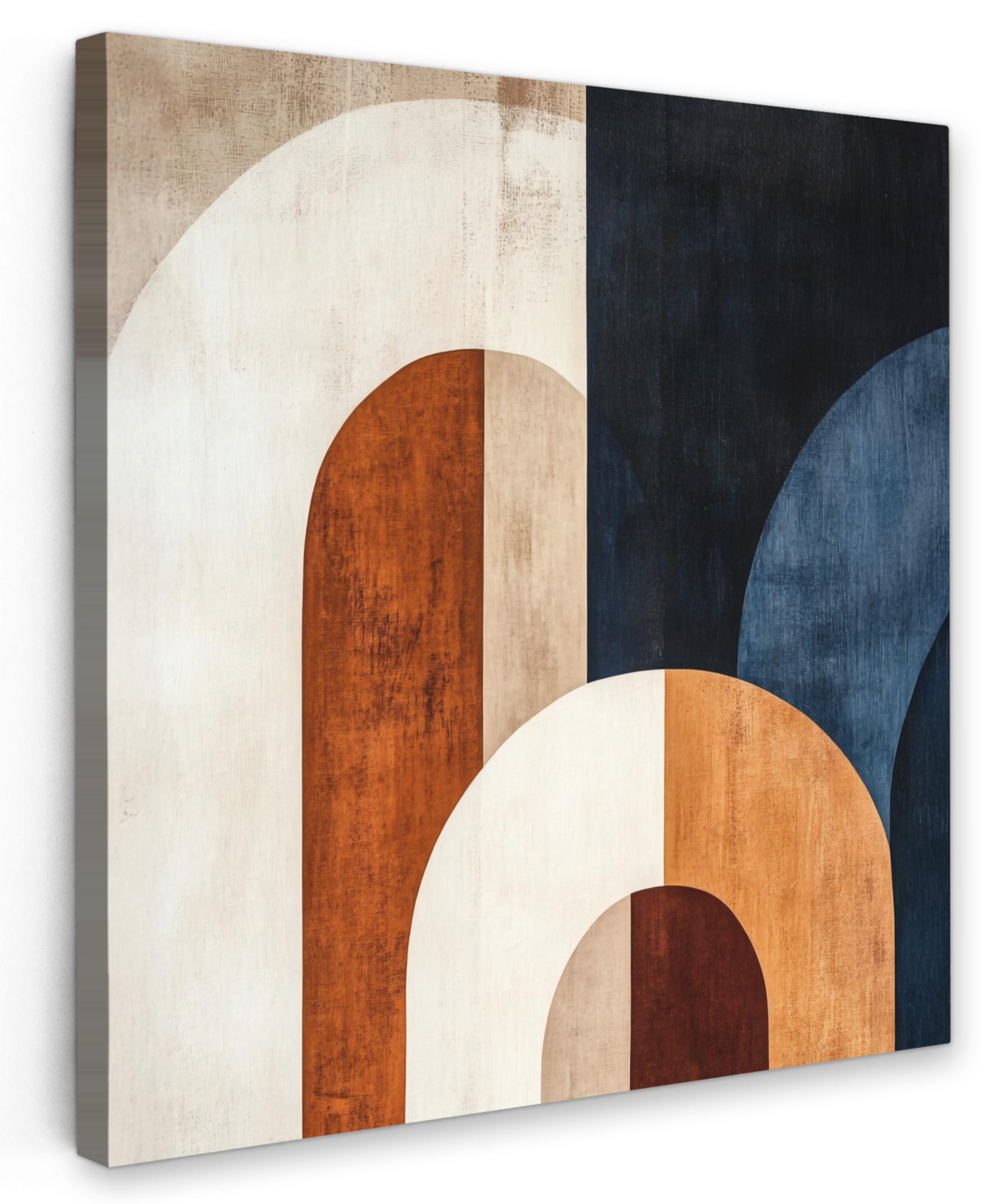 LEINWANDBILD Abstrakt - Formen - Dunkelblau Wandbild Wohnzimmer 50x50 cm - Cognac, Textil (50/50cm) - MuchoWow