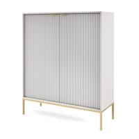 SIDEBOARD Eternas 2T Grau 104/125/39 cm – goldene Füße, mit geriffelten Fronten - Goldfarben/Grau, Holzwerkstoff (104/125/39cm) - AX Living