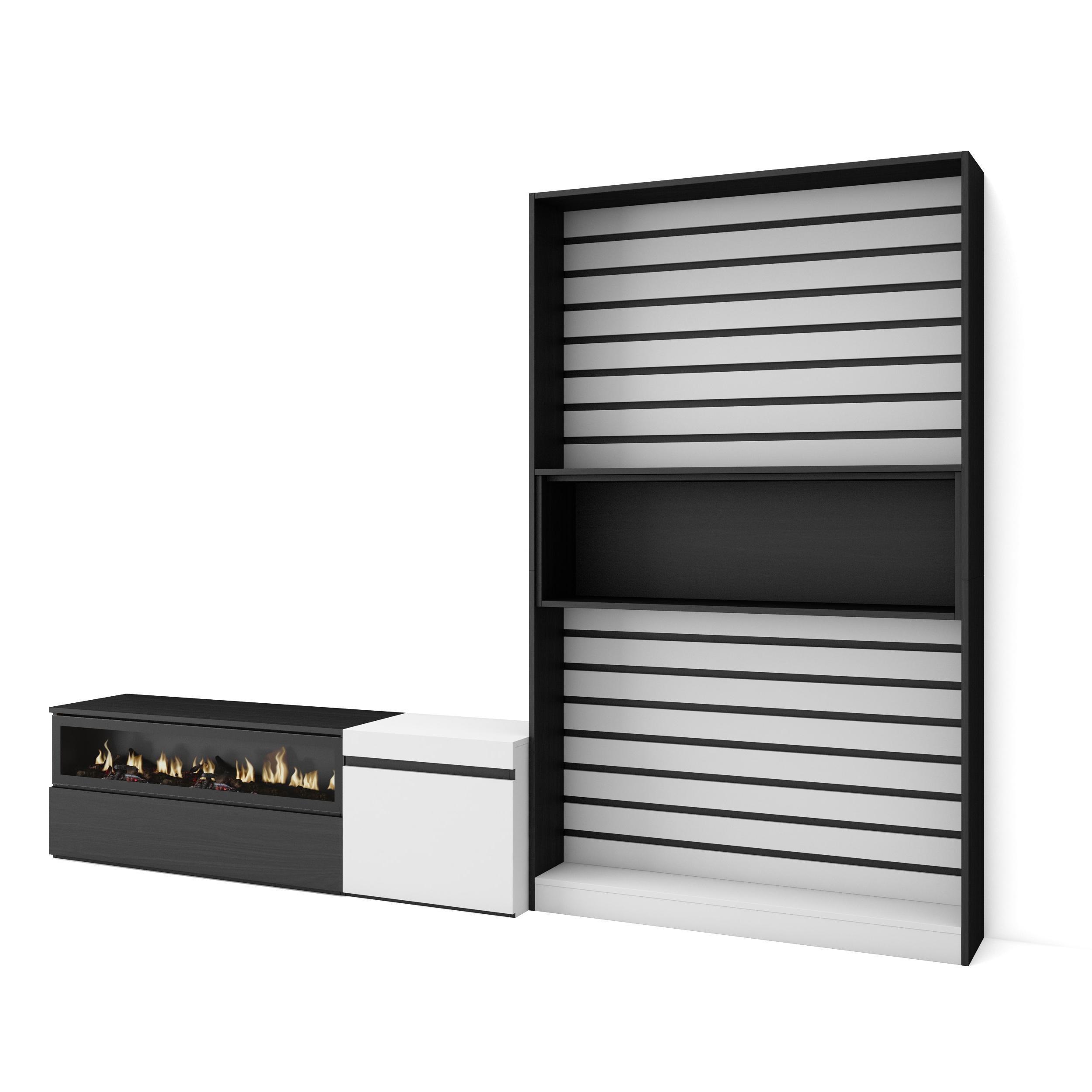 WOHNWAND Elektrokamin, weiß, schwarz, 260/35/186cm - Schwarz/Weiß, Holzwerkstoff (260/186/35cm) - Skraut Home