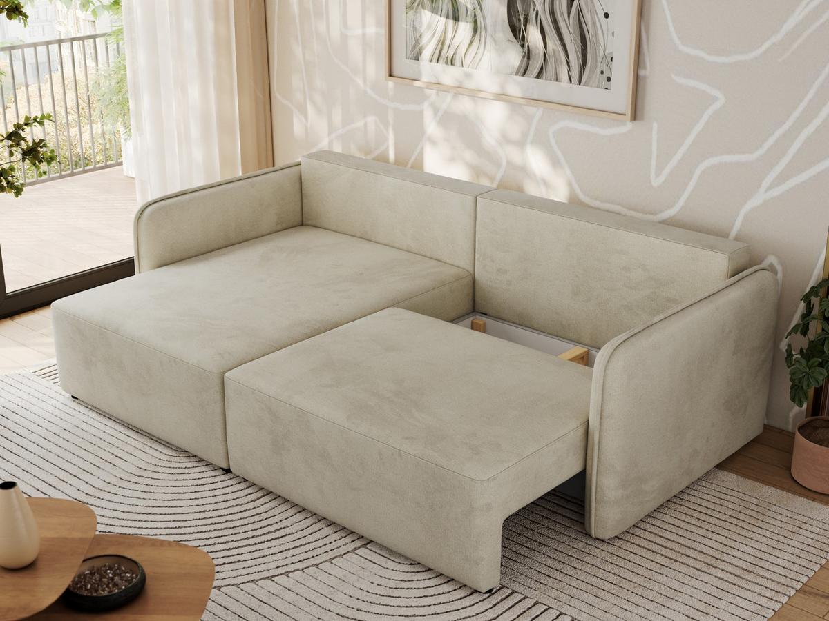 ECKSCHLAFSOFA MESTO L Beige Velvet - links - Beige/Schwarz, Kunststoff/Textil (227/147cm) - MKS