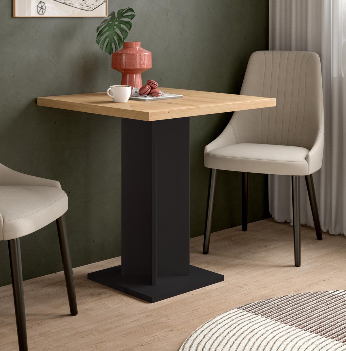 ESSTISCH Eiche Artisan, schwarz 70 x 70 cm, Küchentisch quadratisch - Schwarz/Eiche Artisan, Holzwerkstoff (70/70/76cm) - Inn.Furn