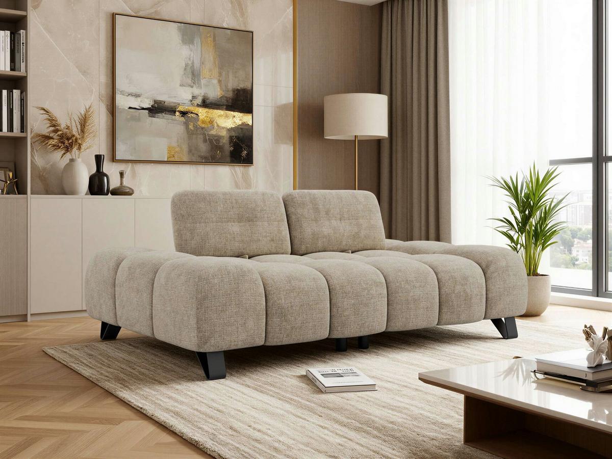 3-SITZER-SOFA NERANO - Beige Schenille - Beige/Schwarz, Textil/Metall (220/88/146cm) - MKS
