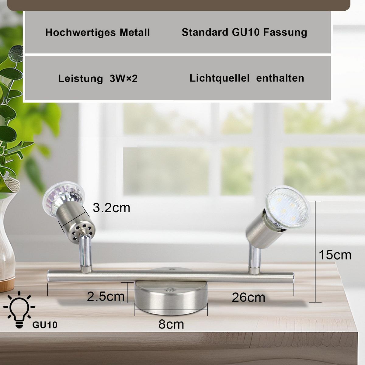 DECKENSTRAHLER Leeder 2-flammig 26/15/8cm - Silberfarben, Metall (26/15/8cm) - Nettlife